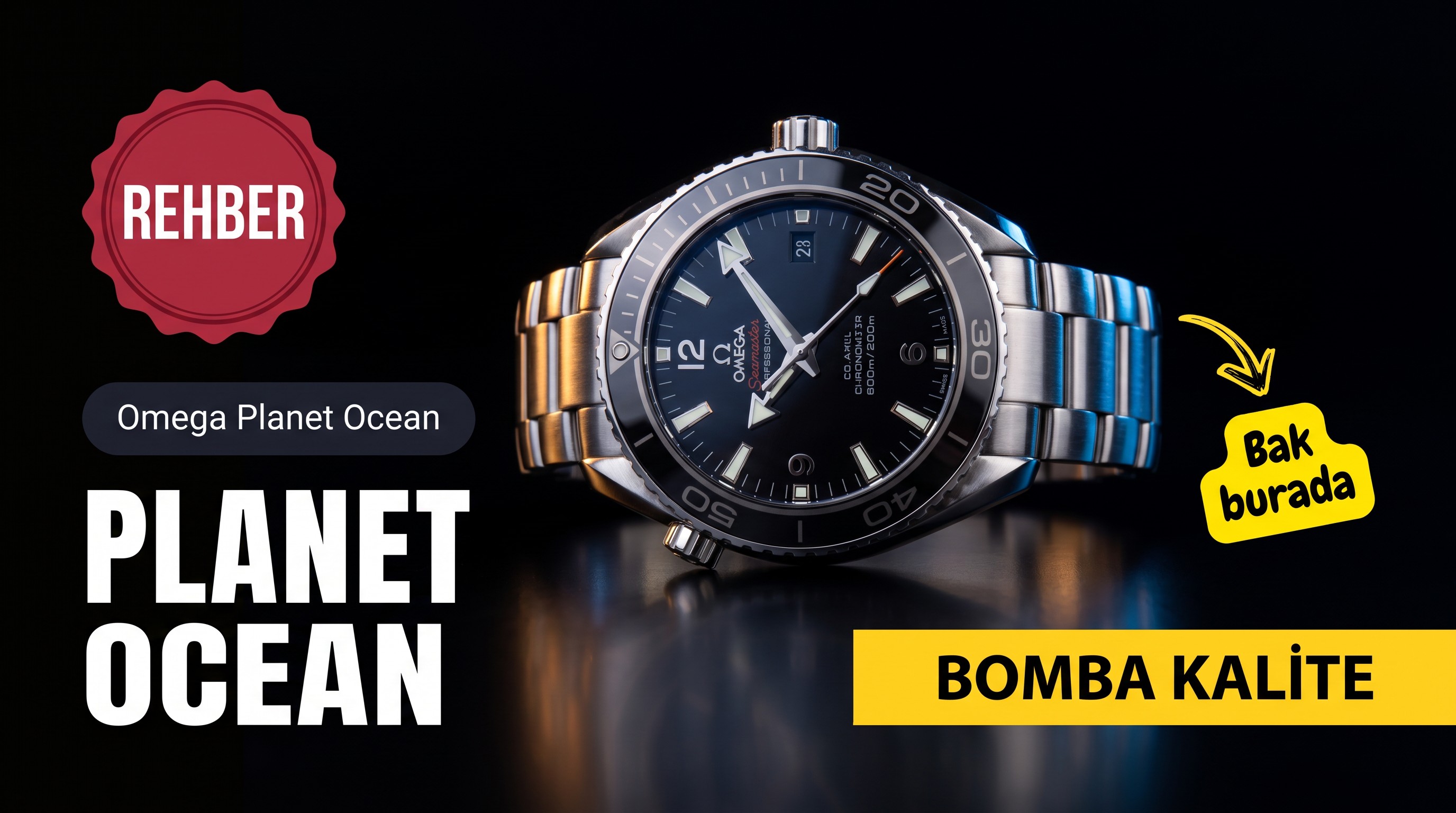 1:1 Replika Omega Planet Ocean 45 mm Siyah Seramik ETA 2824-2