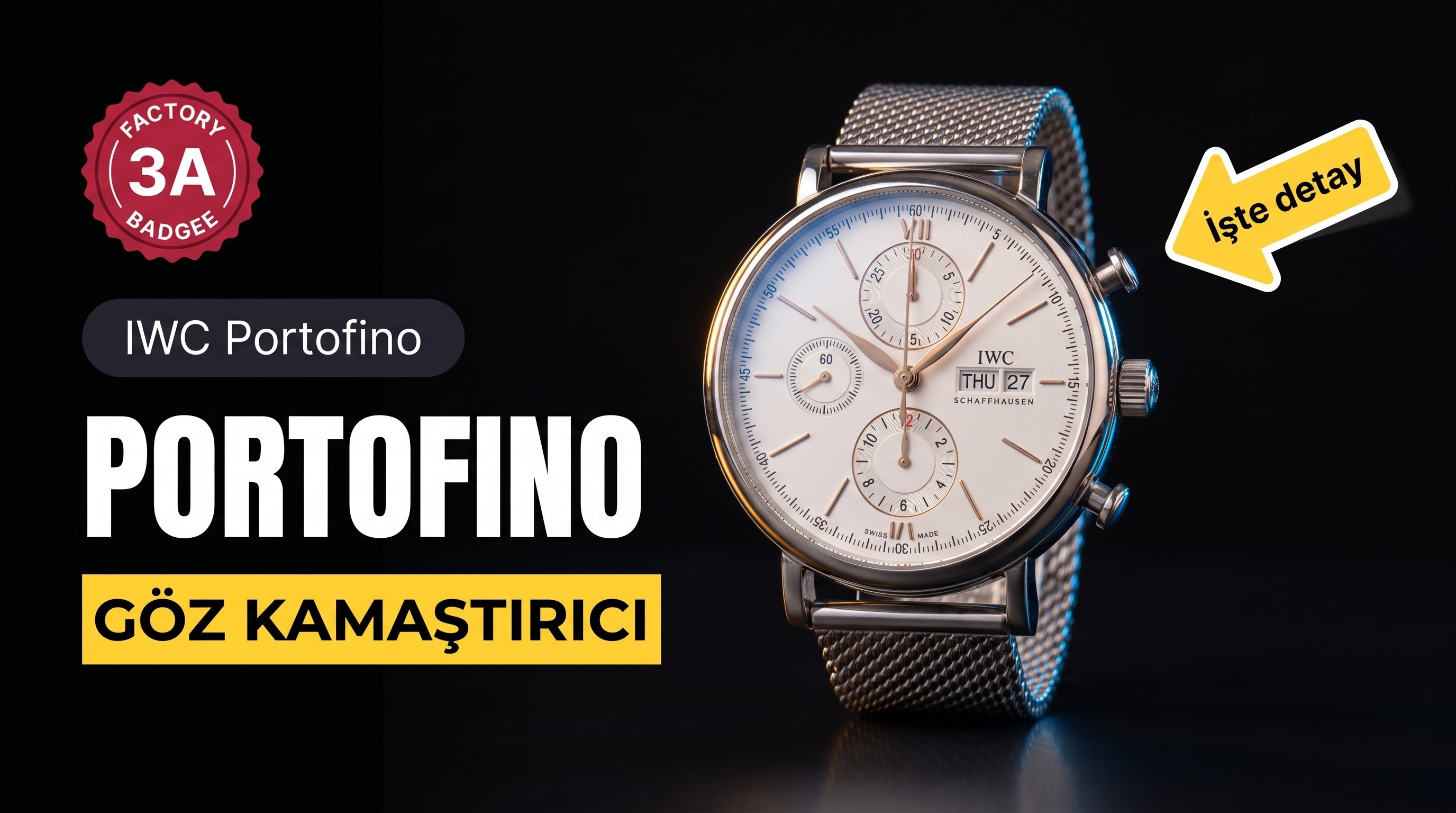 3A Factory Replika IWC Portofino Valjoux 7750 Kronograf, Mesh Bilezikli