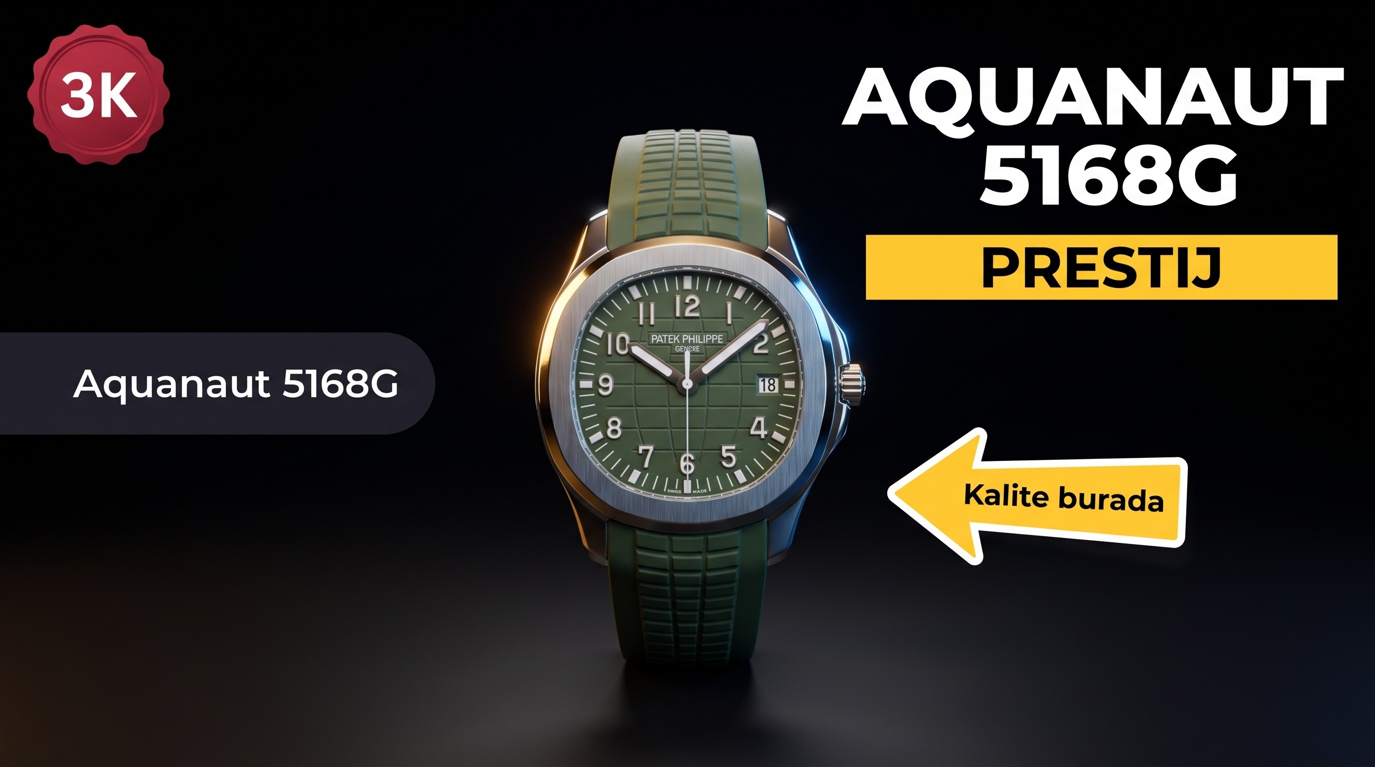 3K Factory Aquanaut 5168G SW Kadran+Akrep Yelkovan+Tarih ile