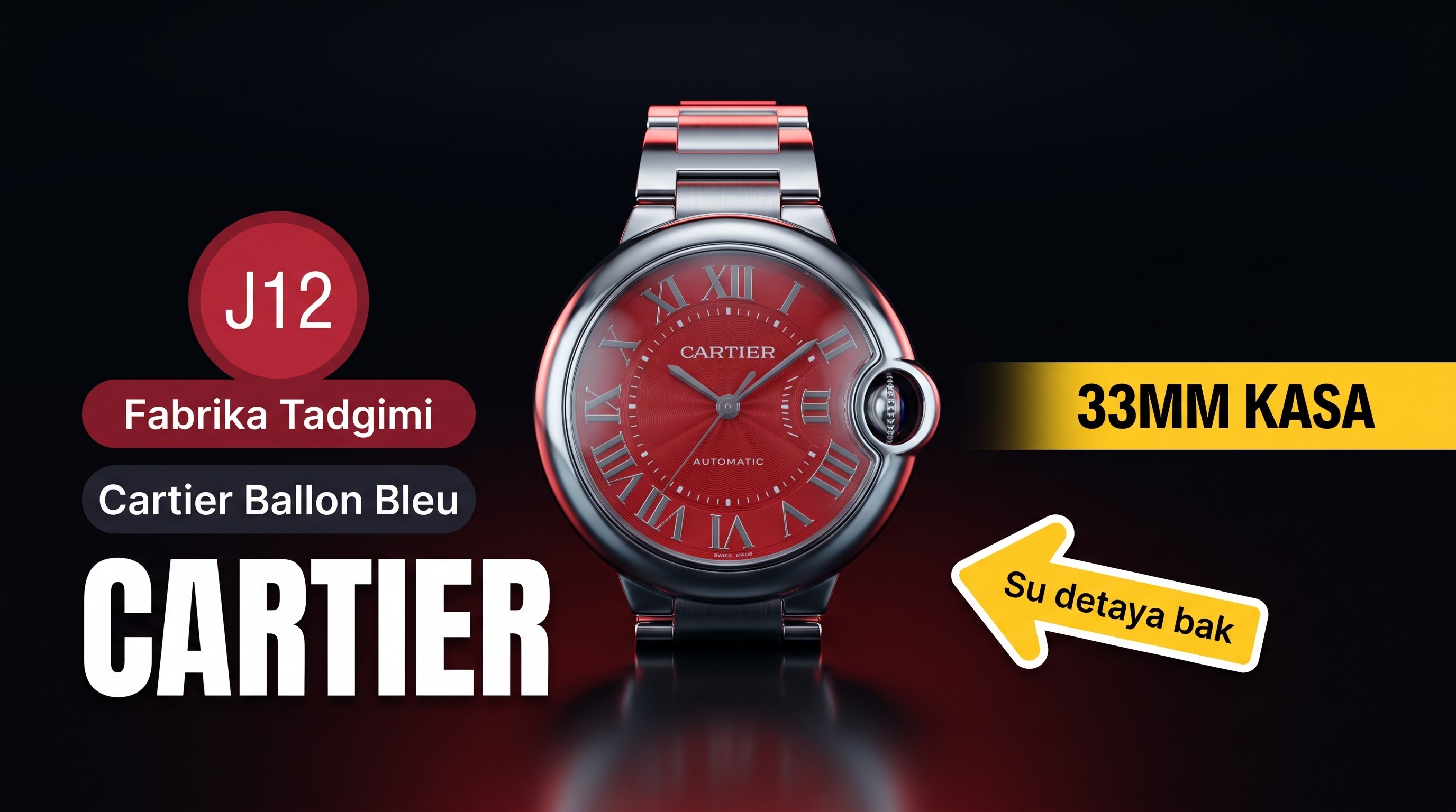 J12 Factory Yayınlandı: Midsize 33 mm Replika Cartier Ballon Bleu Kırmızı Saat