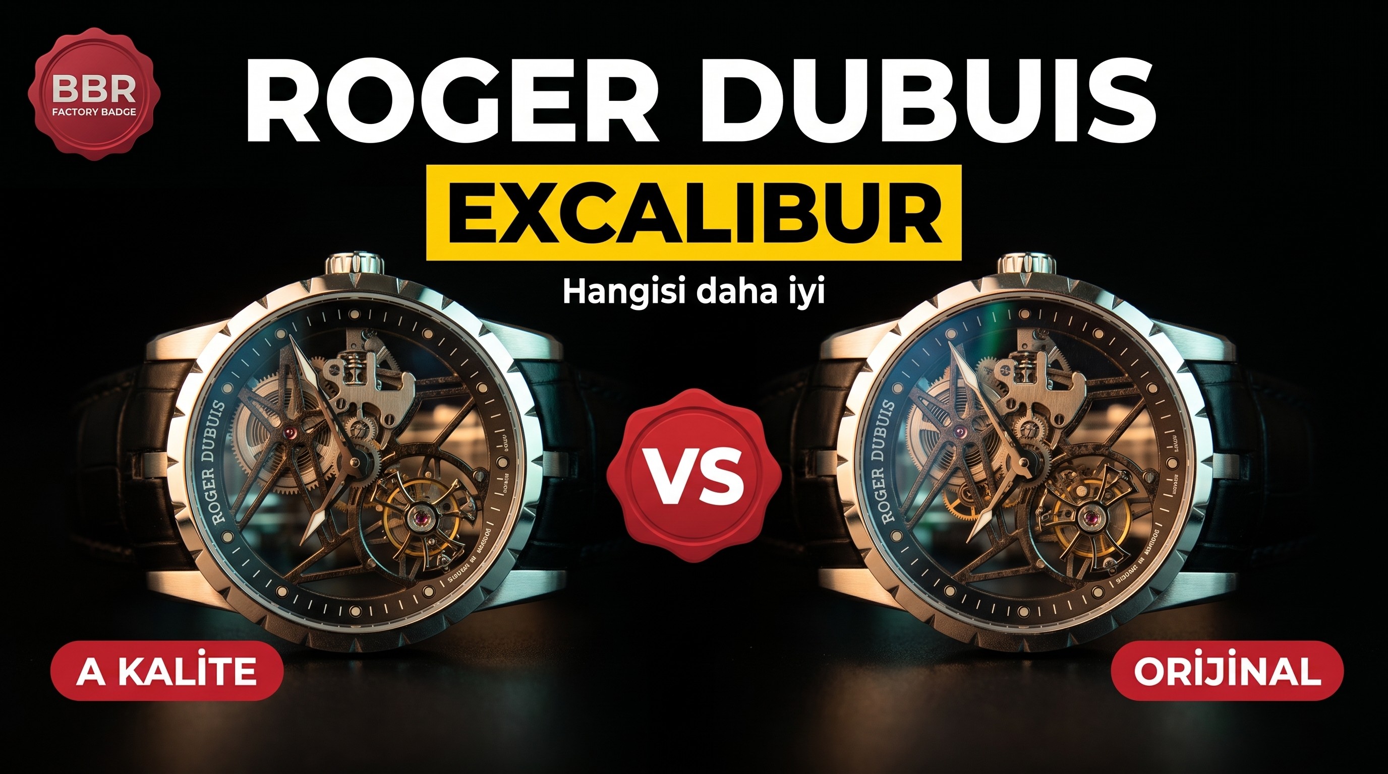 Karşılaştırmalı inceleme: BBR Factory V3 versiyonu Roger Dubuis Excalibur Kings serisi ultra ince iskeletli tourbillon kol saati - Model: RDDBEX0392
