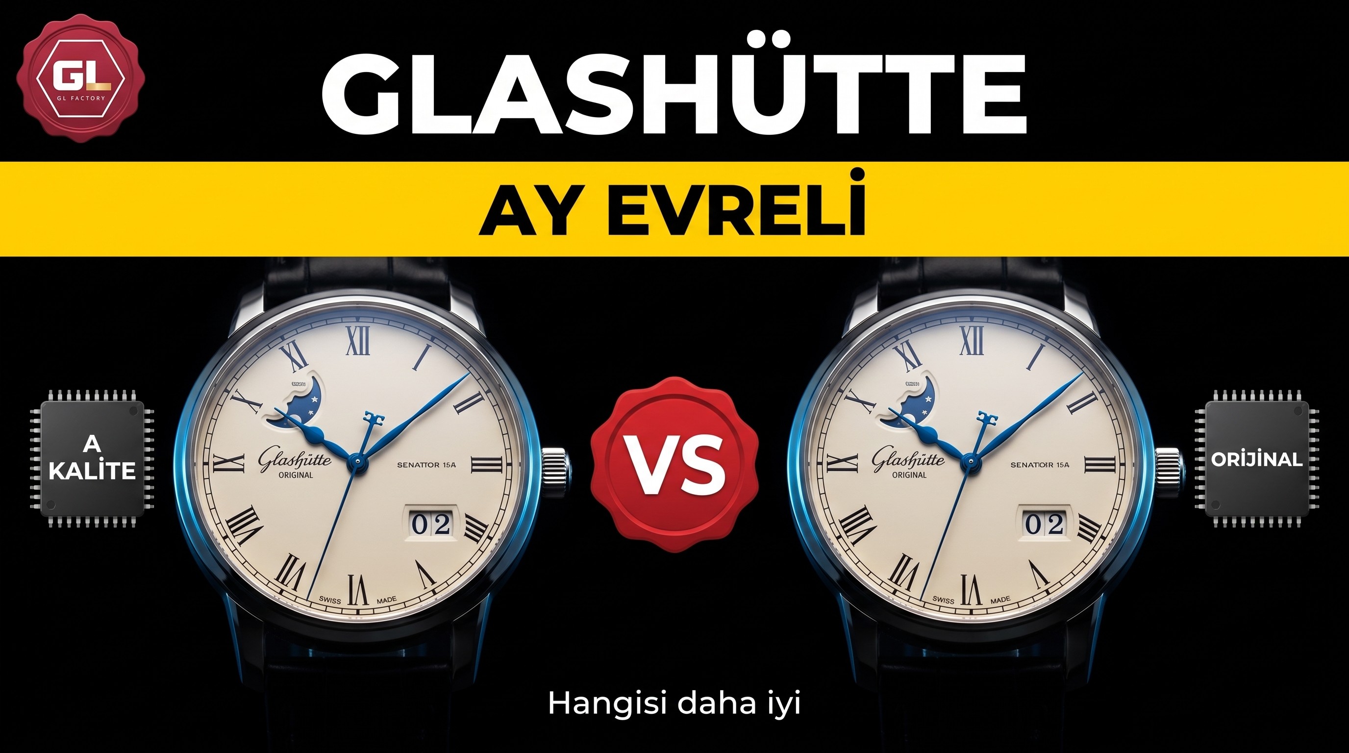 Karşılaştırmalı inceleme: GL Factory Glashütte Original Senator serisi 100-04-32-12-04 ay evreli büyük tarihli kol saati