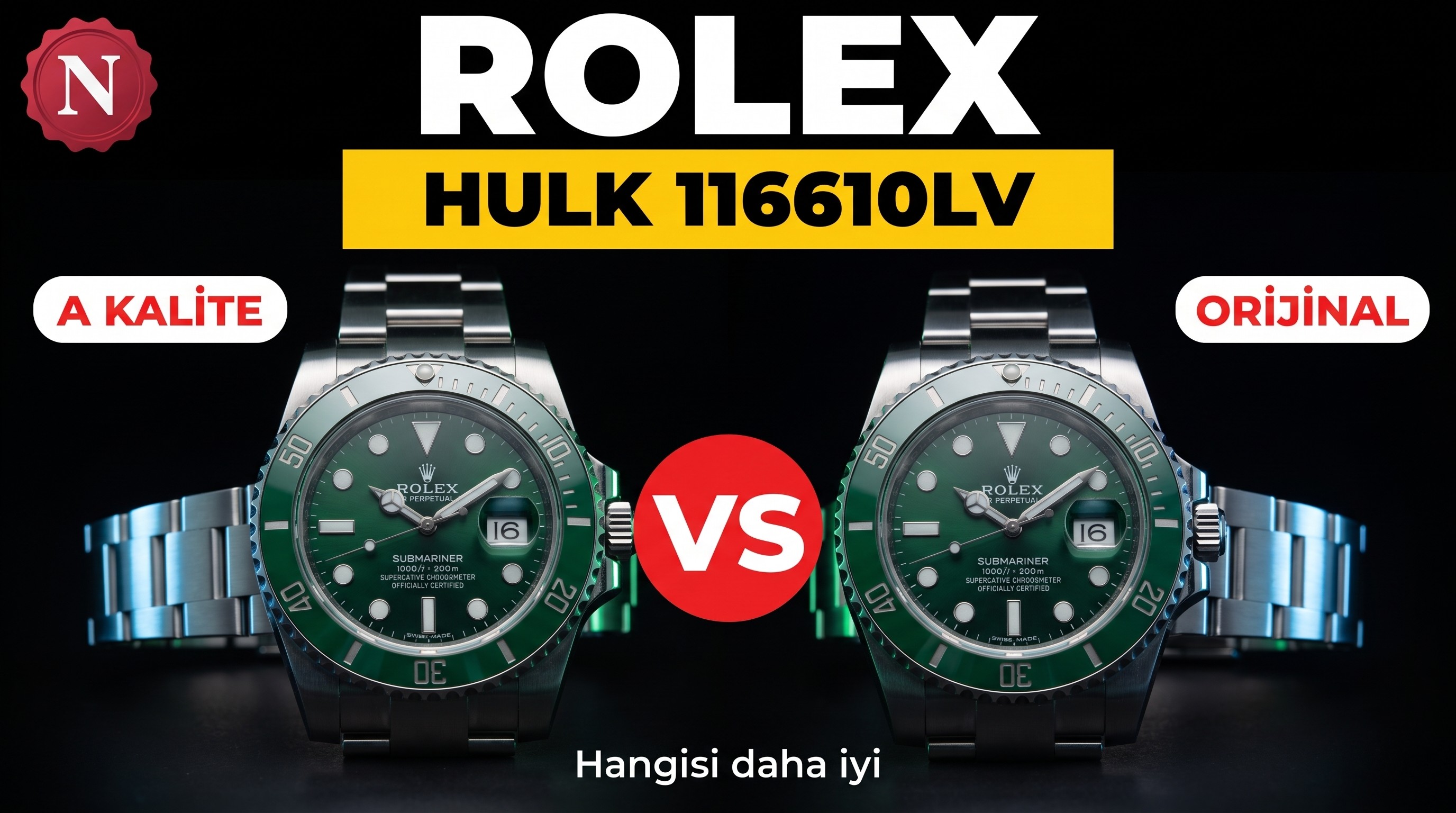 Karşılaştırmalı inceleme: N Factory Genç Sürüm Rolex Submariner serisi 116610LV-97200 yeşil kadran kol saati (Yeşil Su Hayaleti)