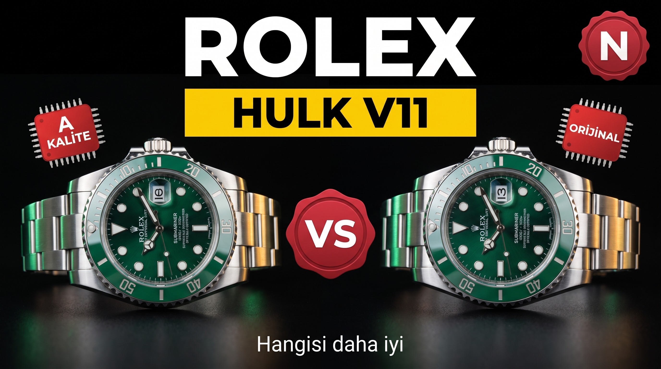 Karşılaştırmalı İnceleme: N Factory V11 Versiyonu Rolex Submariner Yeşil Su Hayaleti Serisi 116610LV-97200 Yeşil Kadranlı Dalış Saati