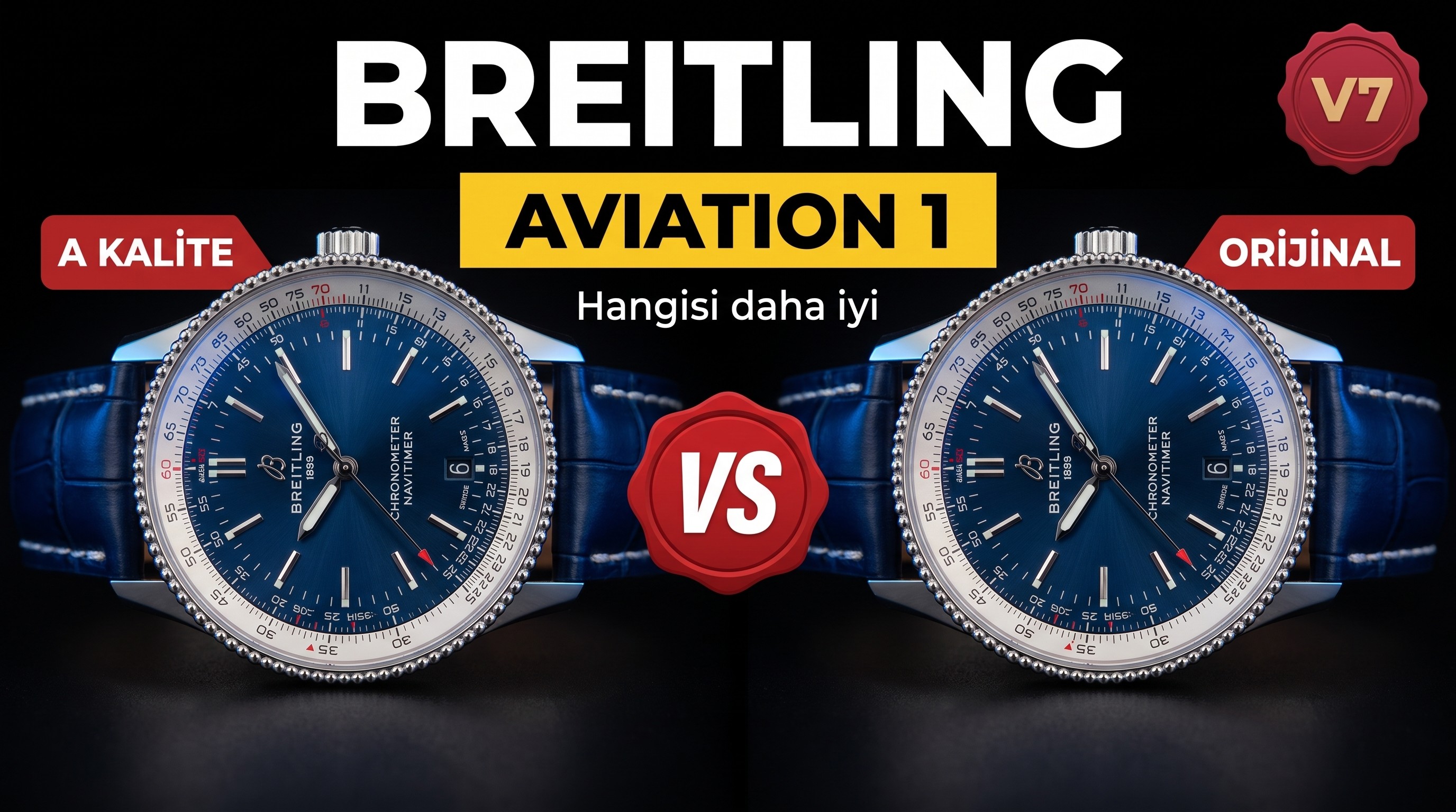 Karşılaştırmalı inceleme: V7 Factory Breitling Aviation Chronograph 1 serisi A17326211C1P3 kol saati