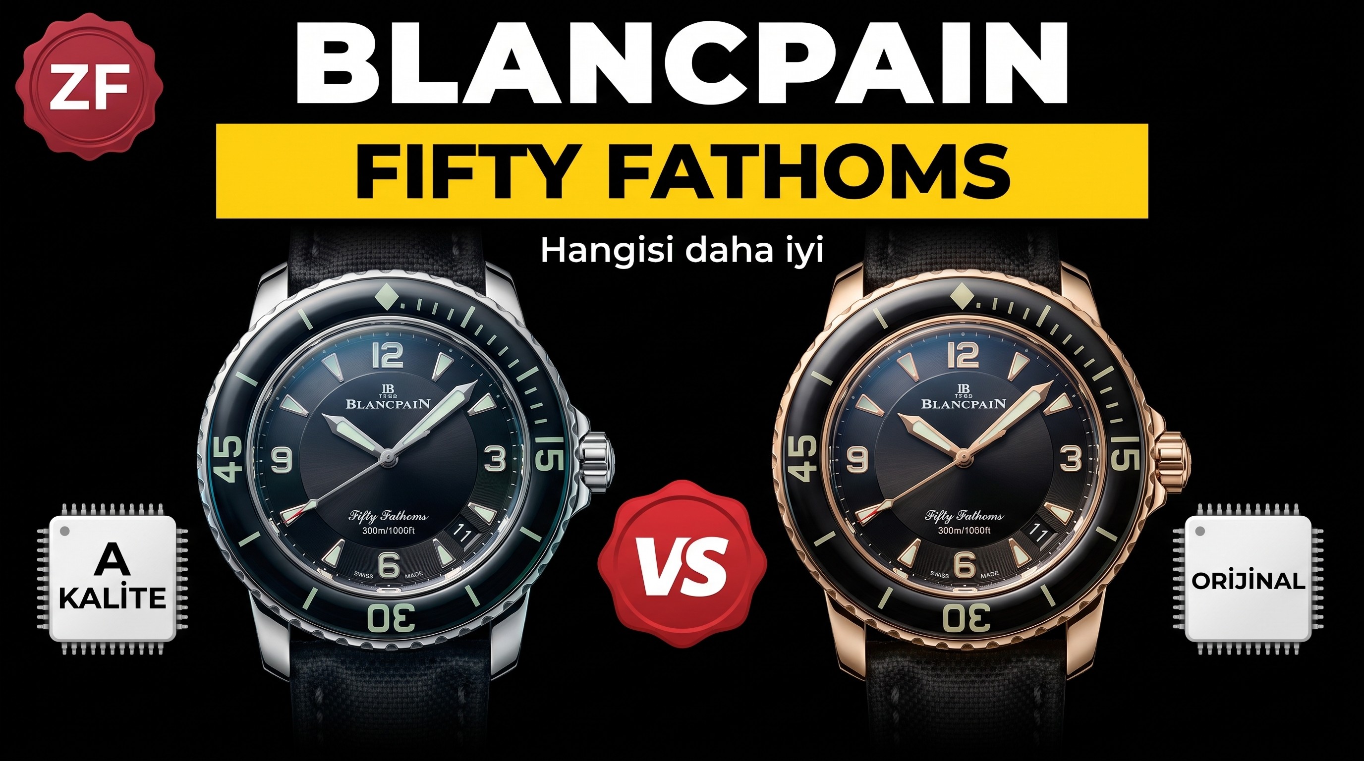 Karşılaştırmalı inceleme: ZF Factory Blancpain Fifty Fathoms 50 Fathoms serisi 5015-11C30-52A kol saati