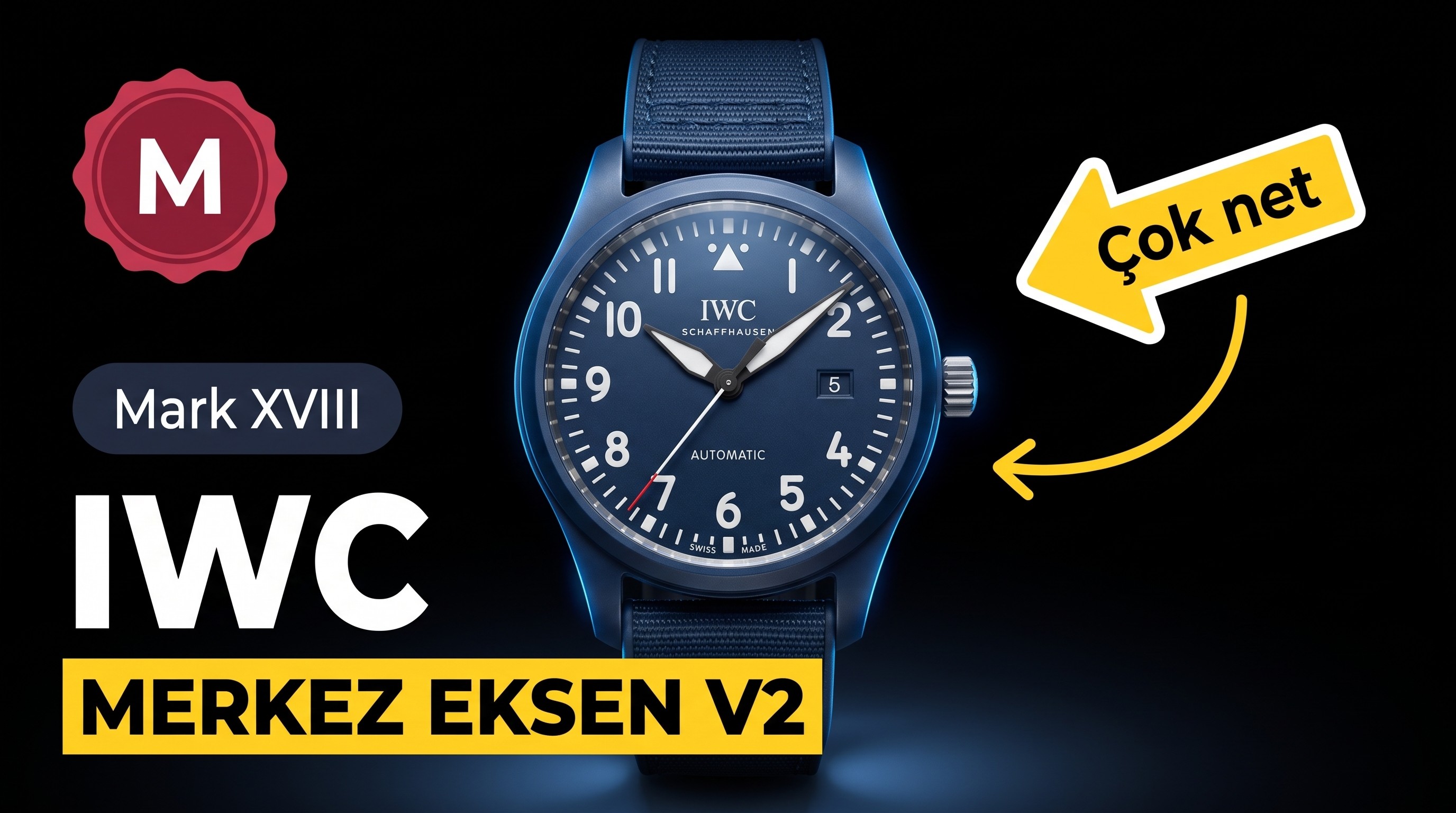 M+ Fabrikası IWC Mark XVIII Mavi Seramik Güncellenmiş V2 Merkez Eksen Versiyonu