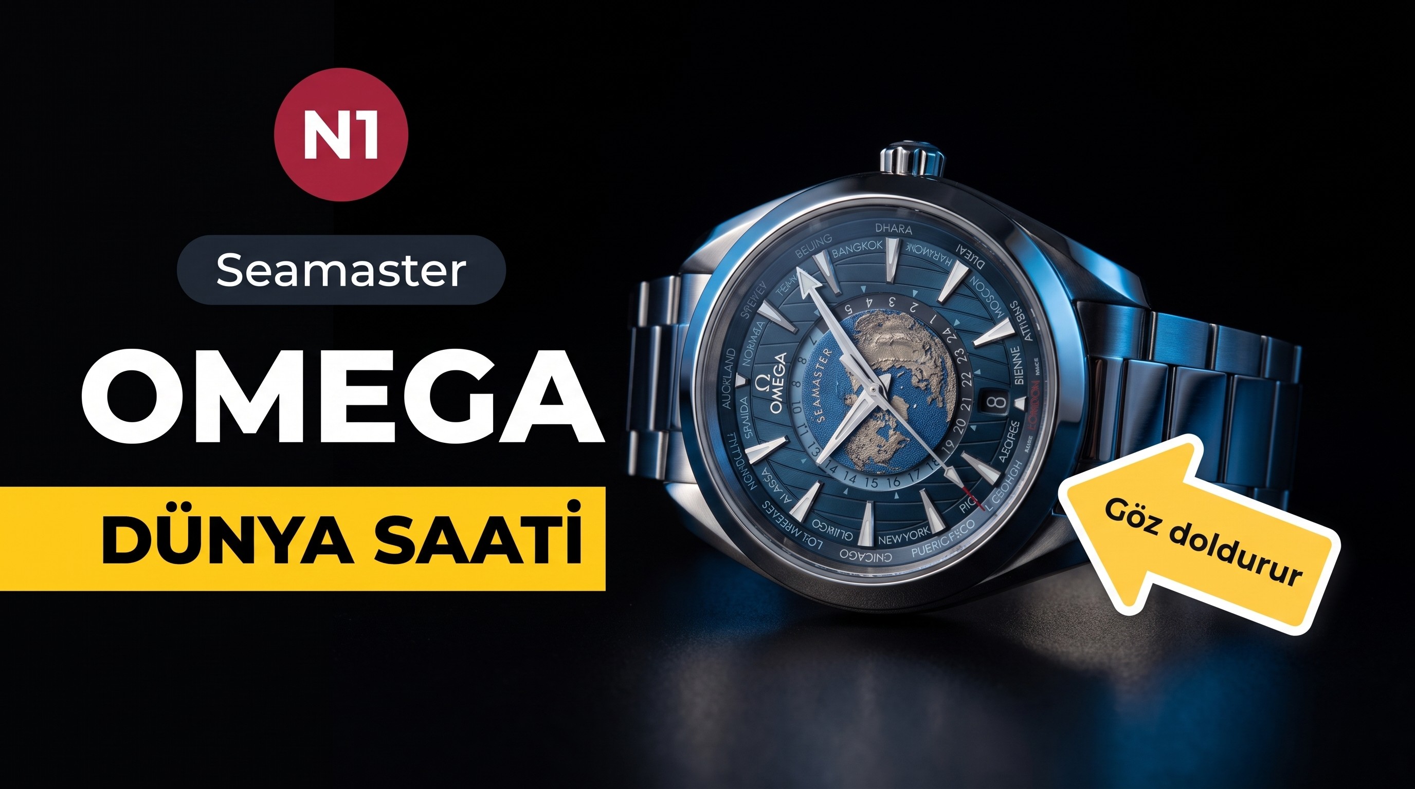 N1 Factory Omega Seamaster serisi 220.10.43.22.03.001 dünya saati kol saati