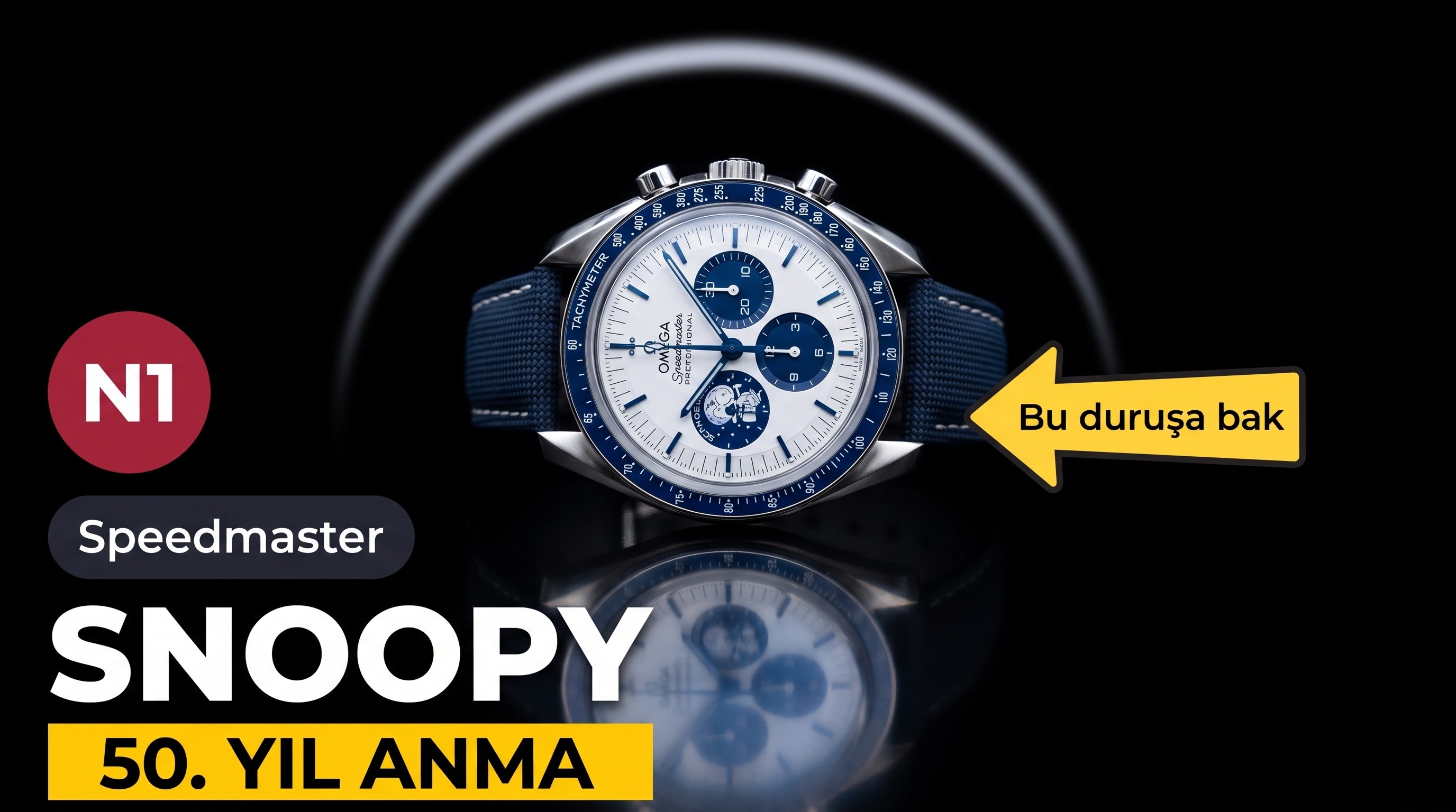 N1 Factory Omega Speedmaster 310.32.42.50.02.001 "tam donanım" Snoopy 50. Yıl Anma kol saati