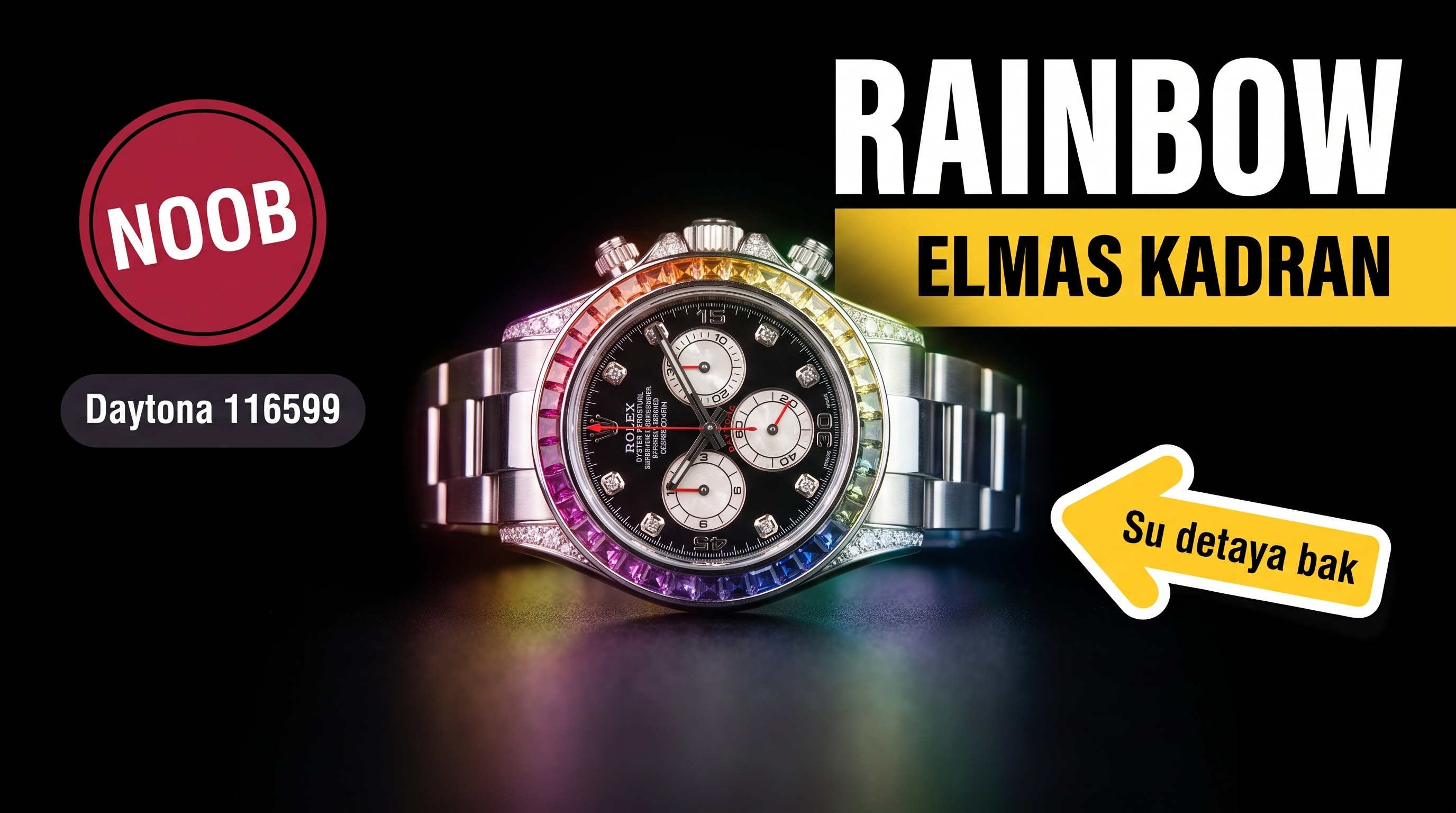 Noob Factory Üretimi Replika Rolex Daytona 116599 Rainbow Diamond Saat