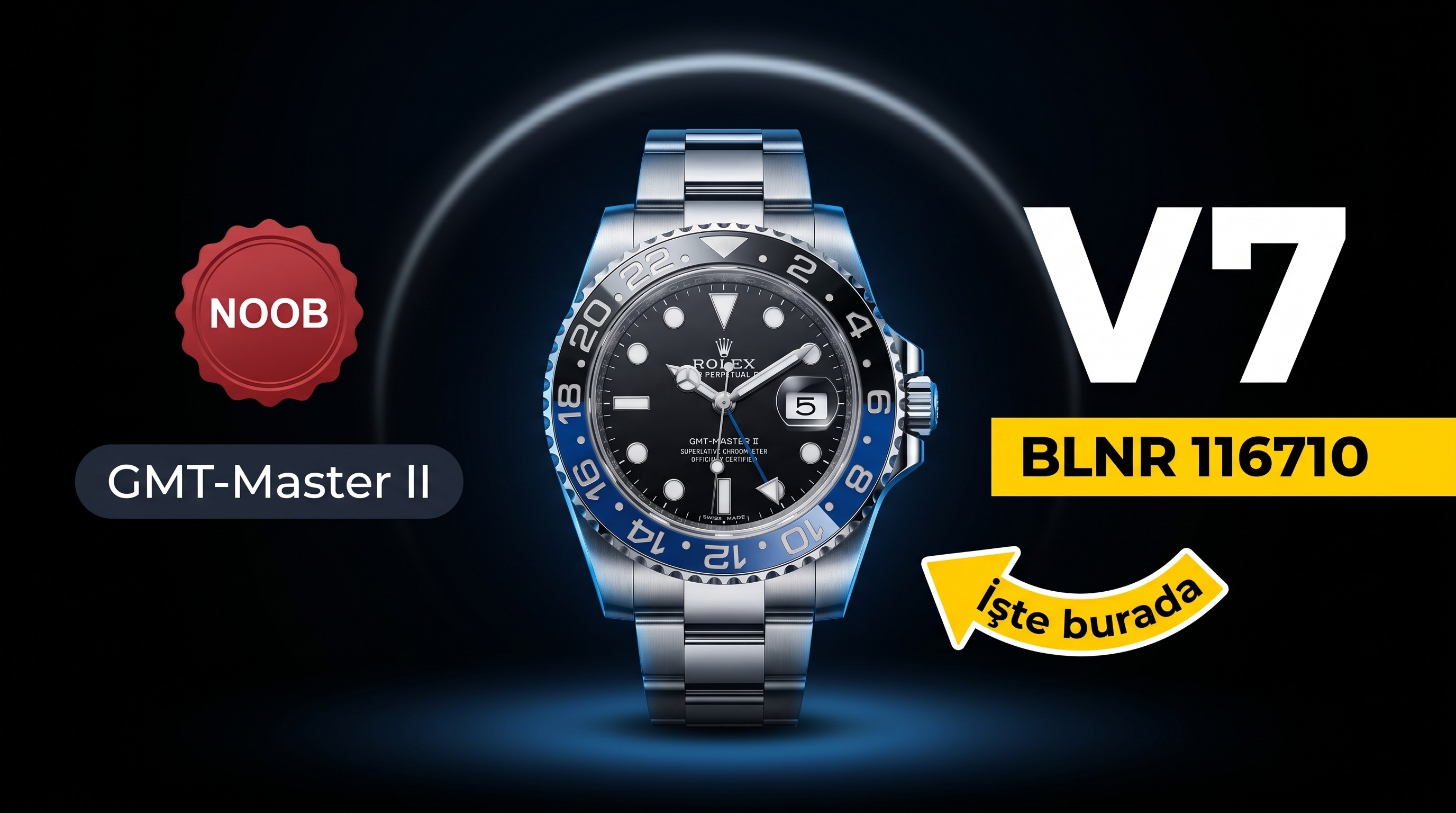 Noob Factory V7 Replika Rolex GMT Master II 116710 BLNR Seramik Saat, Clone 3186 Mekanizmalı