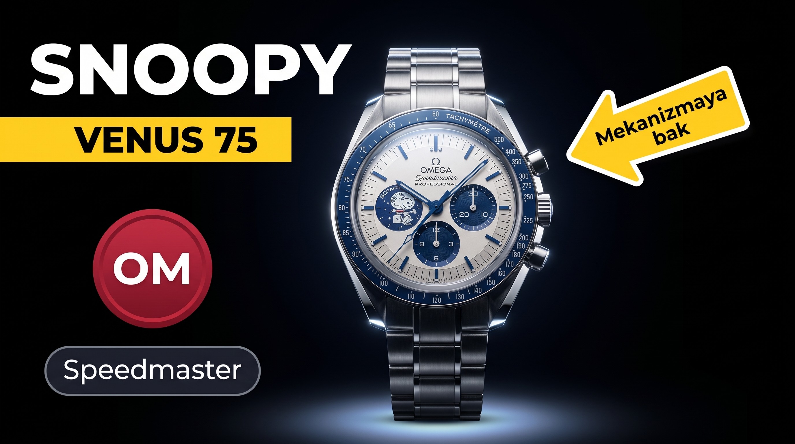 OM Factory Venus 75 Manuel Kurmalı Mekanizmalı Replika Omega Speedmaster Snoopy Limited Edition