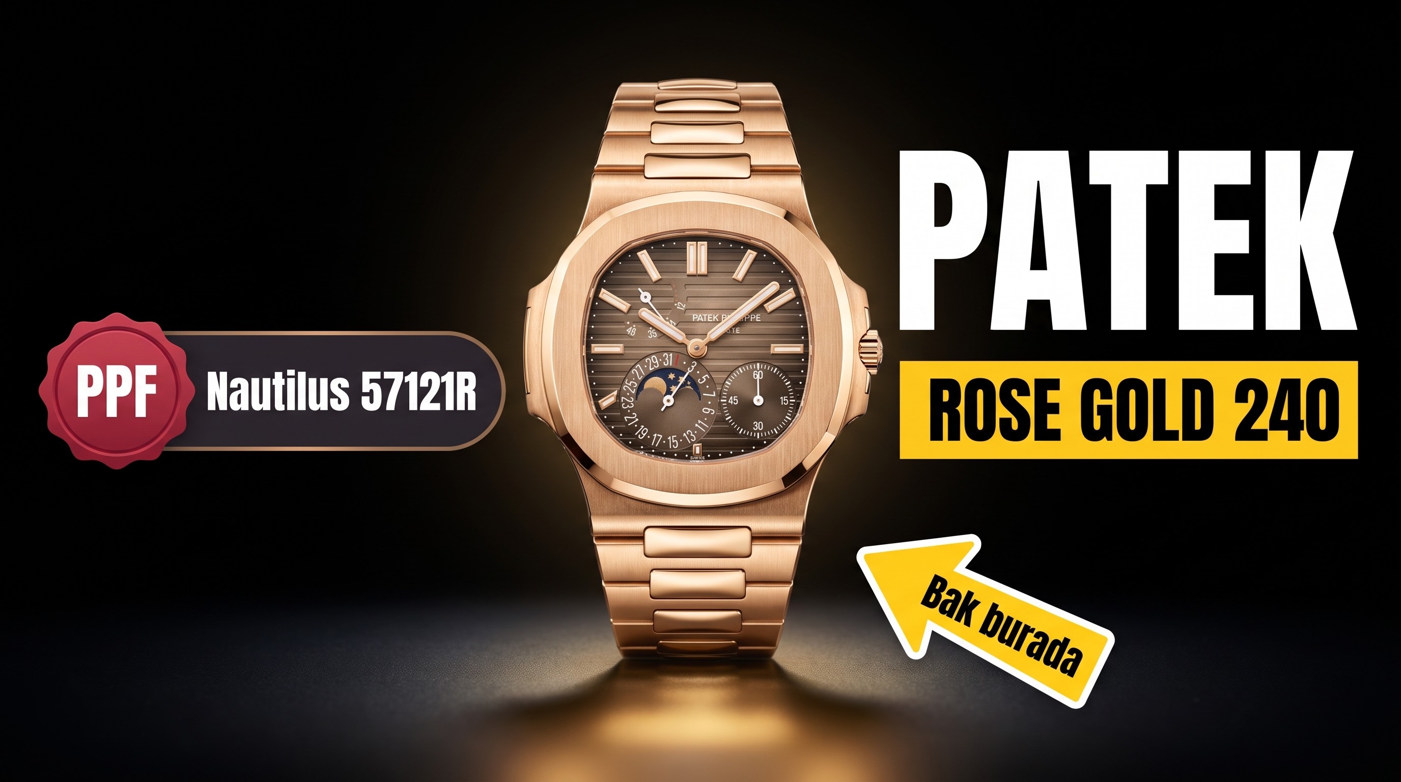 PPF Factory Patek Philippe 5712/1R Rose Gold 240 Tek Parça Mekanizma Yükseltmeli Gerçek Güç Rezervi Göstergeli Versiyon