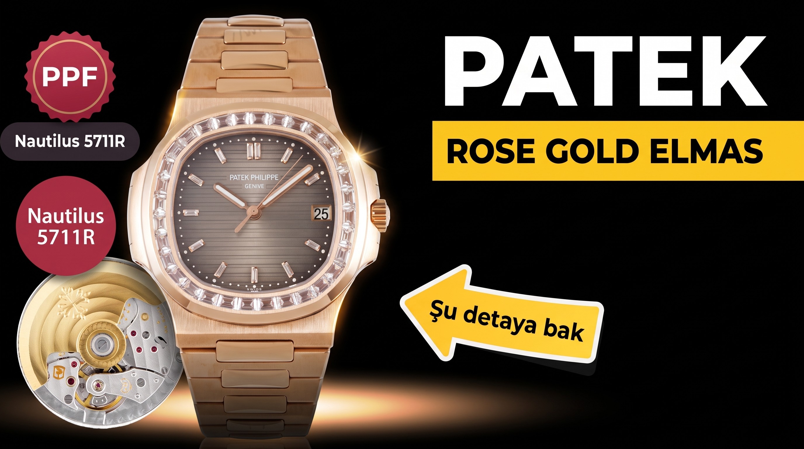 PPF Factory Patek Philippe Nautilus Sport Elegance Serisi 5711R-001 Roze Altın Elmas Taşlı İnceleme