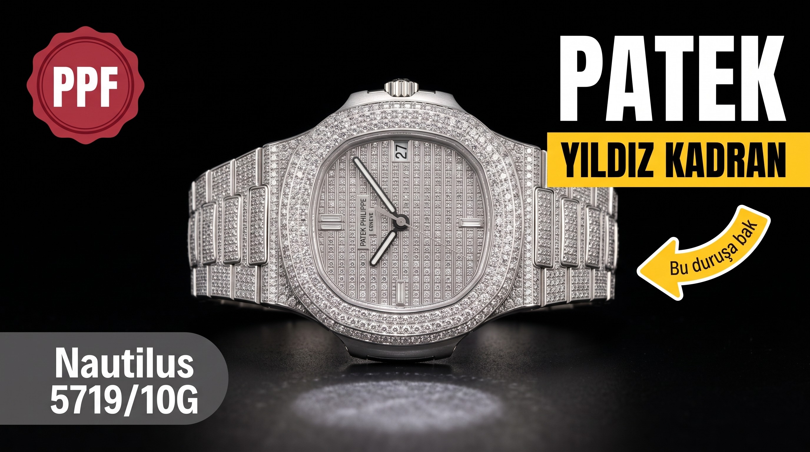 PPF Factory V3 Patek Philippe 5719/10G-010 Beyaz Altın Nautilus Yıldız Kaplı Kadran Kol Saati