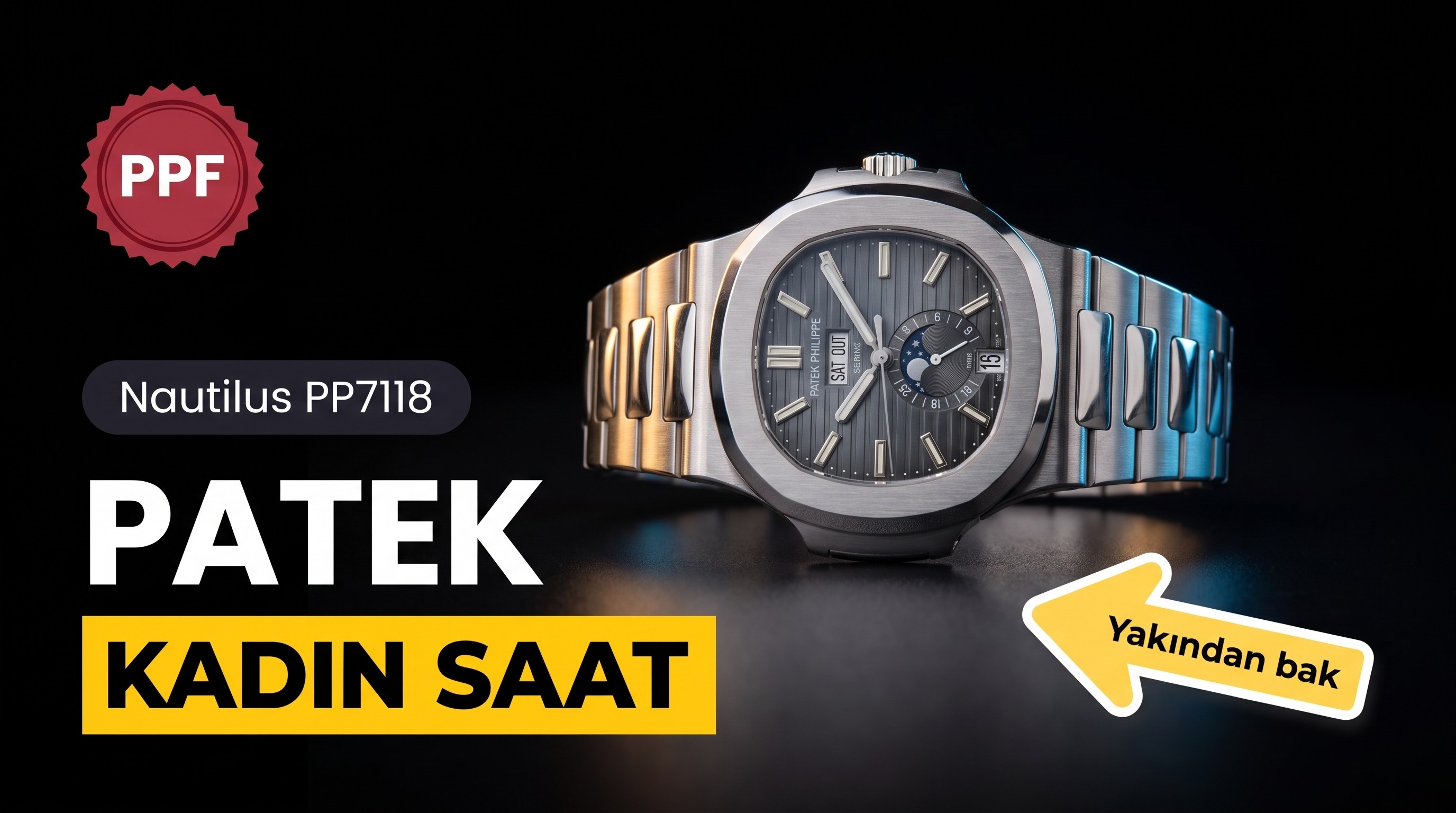PPF Patek Philippe sportif zarafet Nautilus 2023 deri kayışlı kadın kol saati PP7118 karşınızda