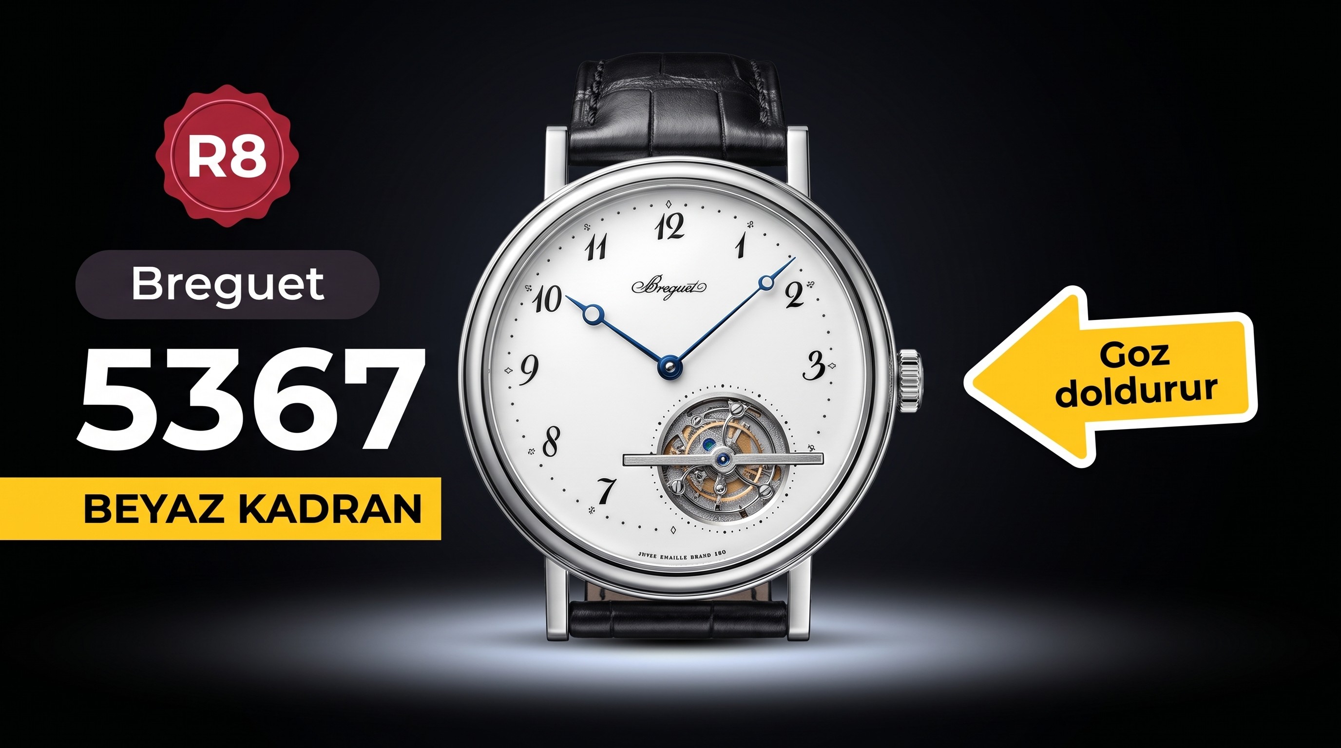 R8 Breguet 5 kadran konumu tourbillon 5367 beyaz kadran