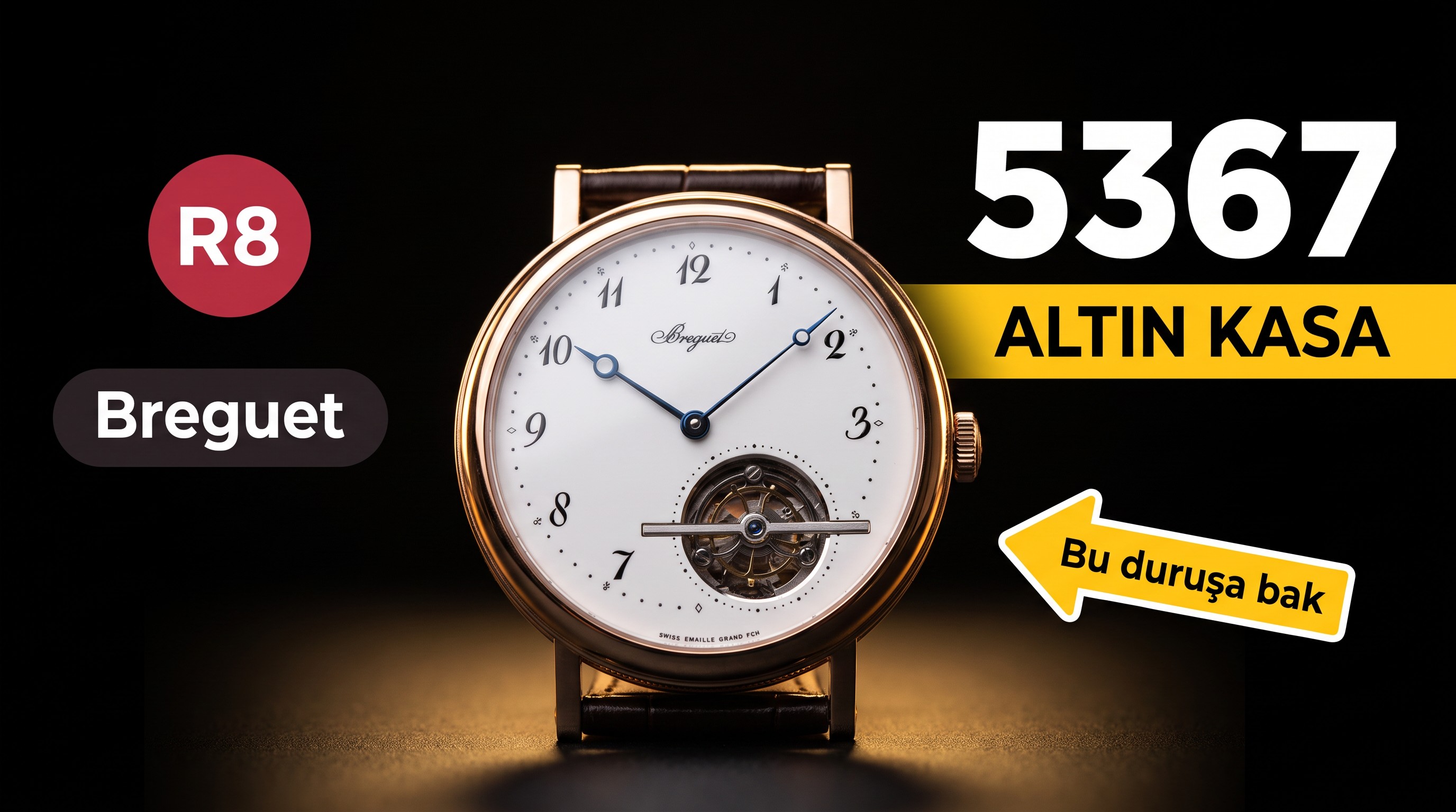 R8 Breguet 5 saat konumu tourbillon 5367 beyaz kadran altın kasa