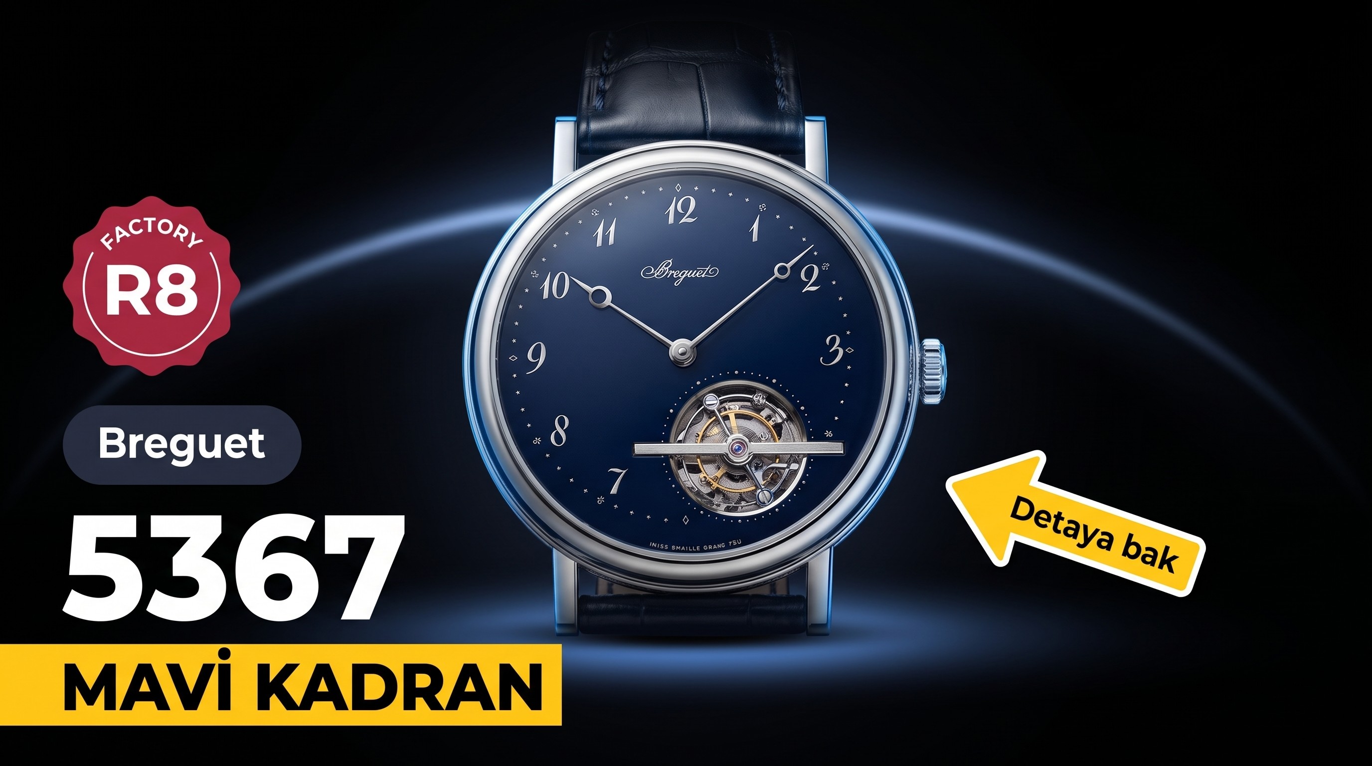 R8 Breguet 5367 Saat 5 Konumu Tourbillon Mavi Kadran