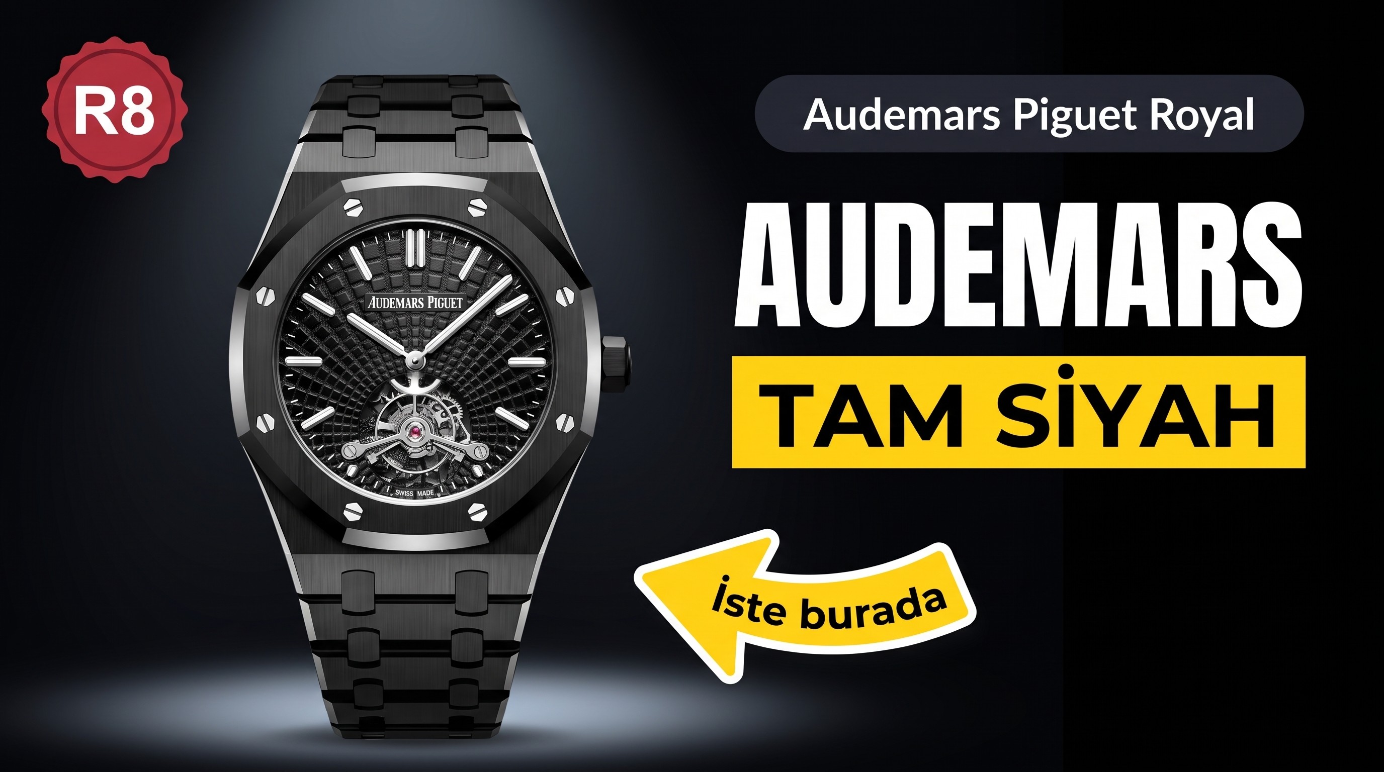 R8 Factory Audemars Piguet Royal Oak Tourbillon V2 Yükseltilmiş Sürüm Tam Siyah Kol Saati