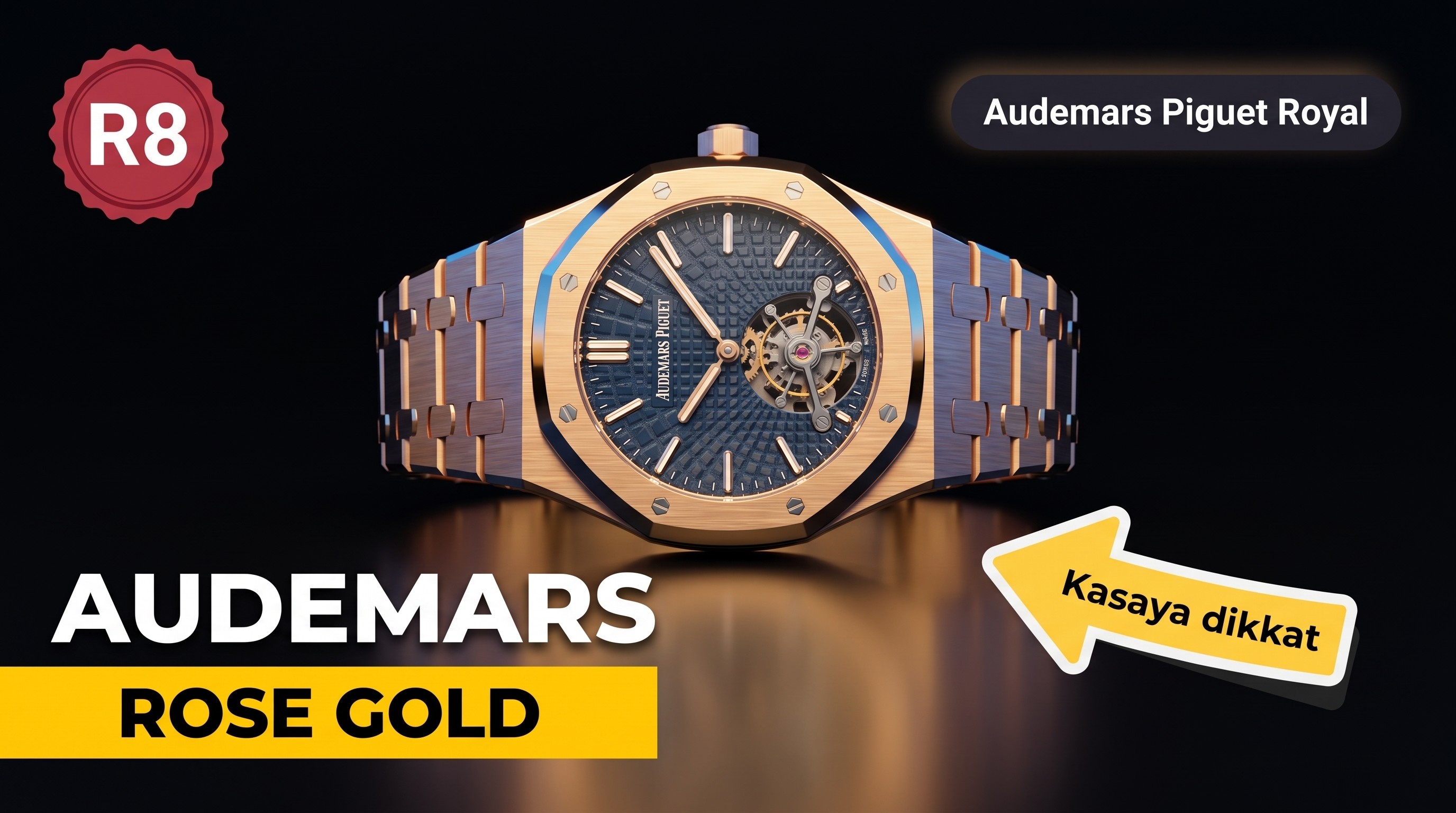 R8 Factory Audemars Piguet Royal Oak Tourbillon V2 Yükseltilmiş Versiyon Kol Saati Rose Altın Mavi Kadran