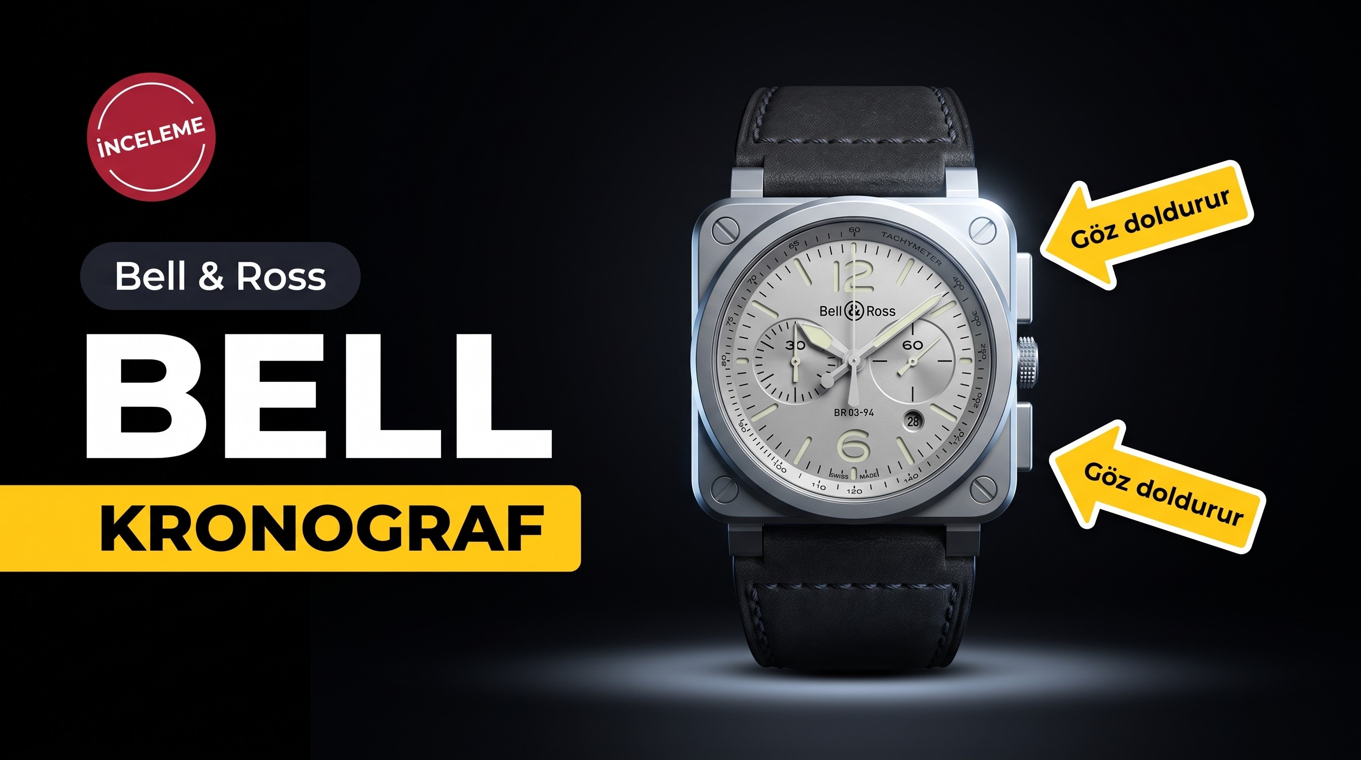 Replika Bell Ross BR03-94-GR-ST/SCA Horolum Kronograf, Ücretsiz Naylon Kayışlı