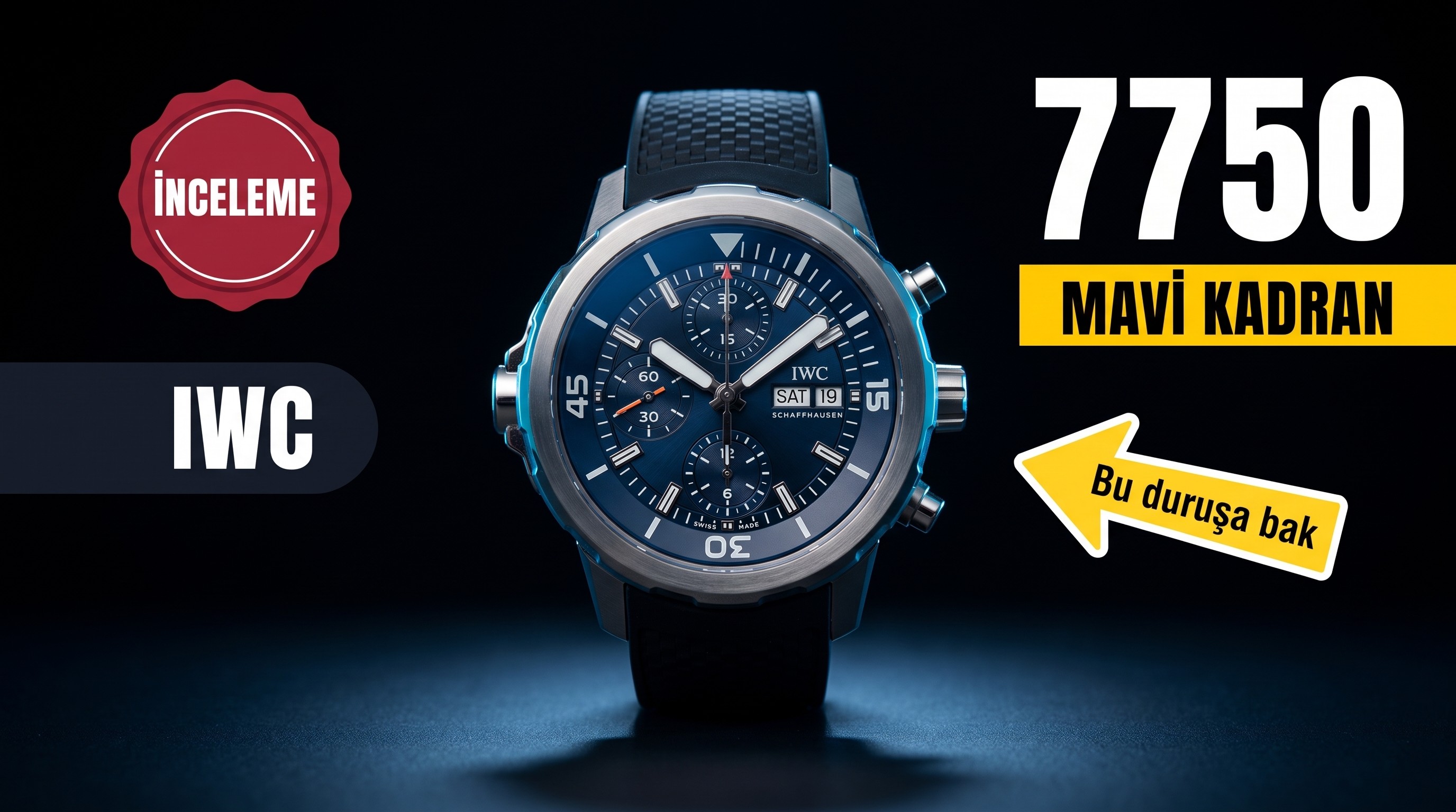 Replika IWC Jaques Yves Cousteau IW376805 Valjoux 7750 Mekanizmalı Mavi Kadran