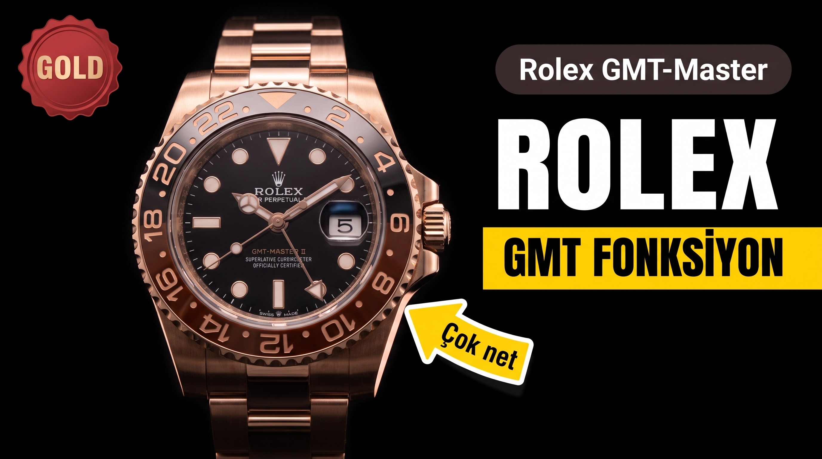 Replika Rolex GMT Master II Basel 2018 126715 Rose Gold Saat, Siyah/Kahverengi Seramik Bezel