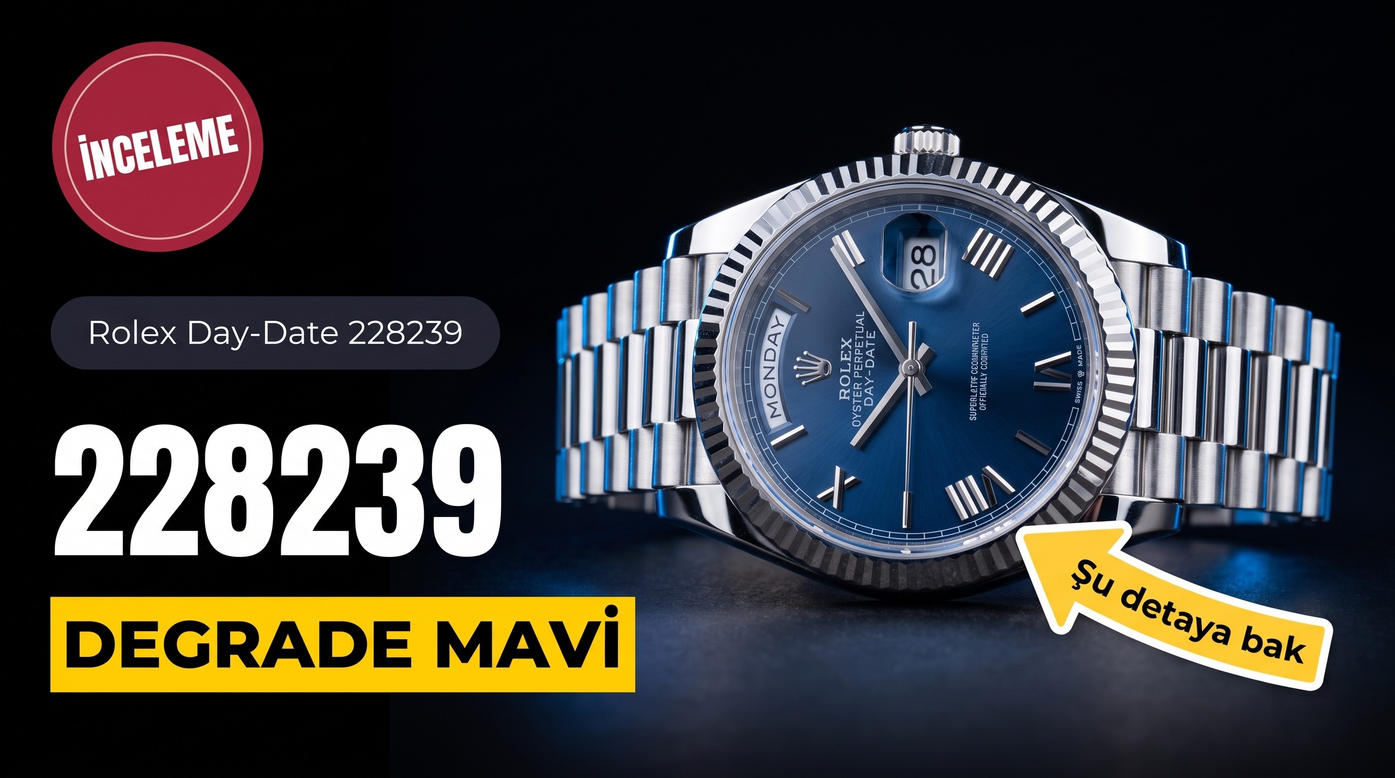 Rolex DayDate 228239 40 mm VSF 1:1 Best Edition Degrade Mavi Romen Rakamlı Kadran Yivli Bezel 3255