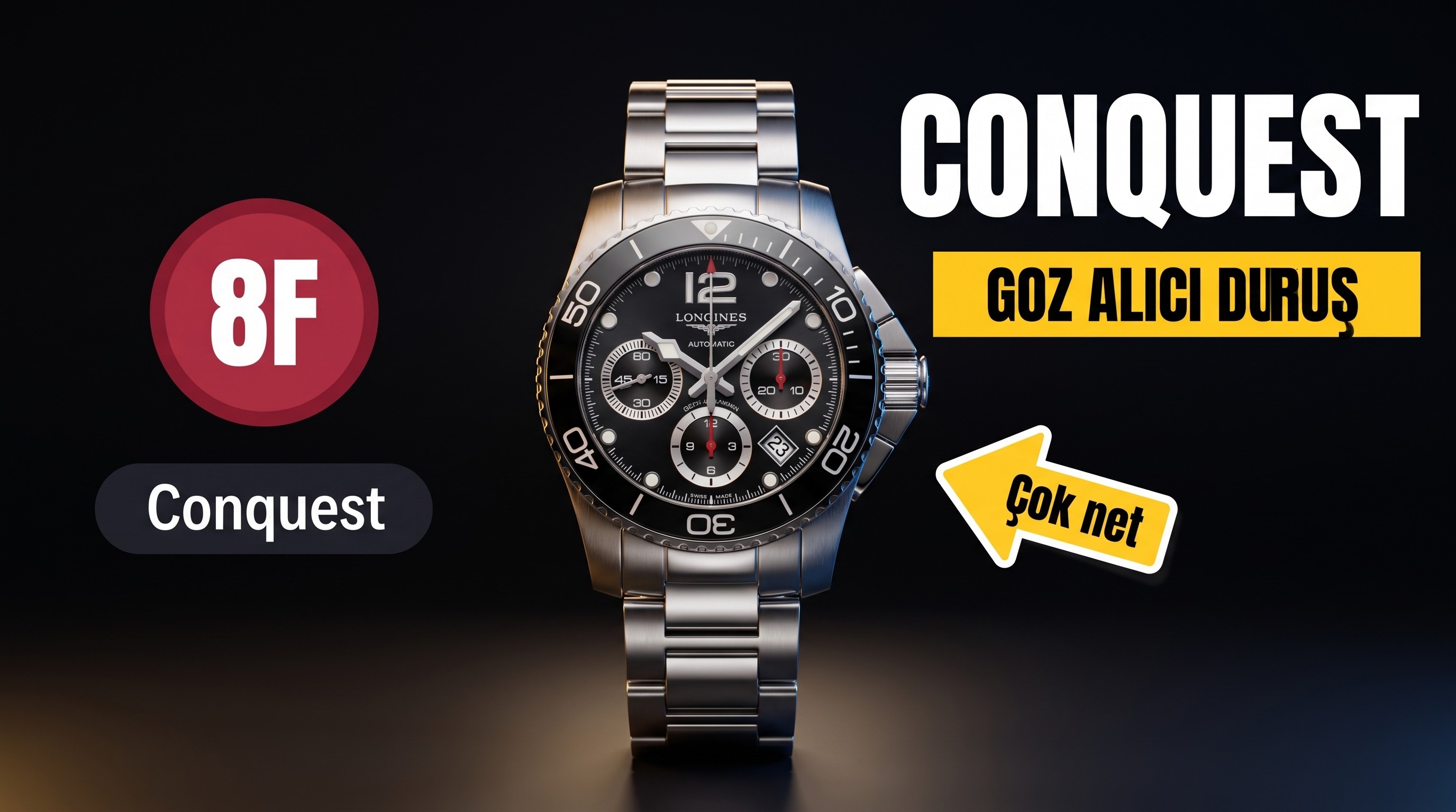 8F Factory Longines Conquest Kronograf Serisi 2020 Yeni Ürün İncelemesi - Siyah Kadran