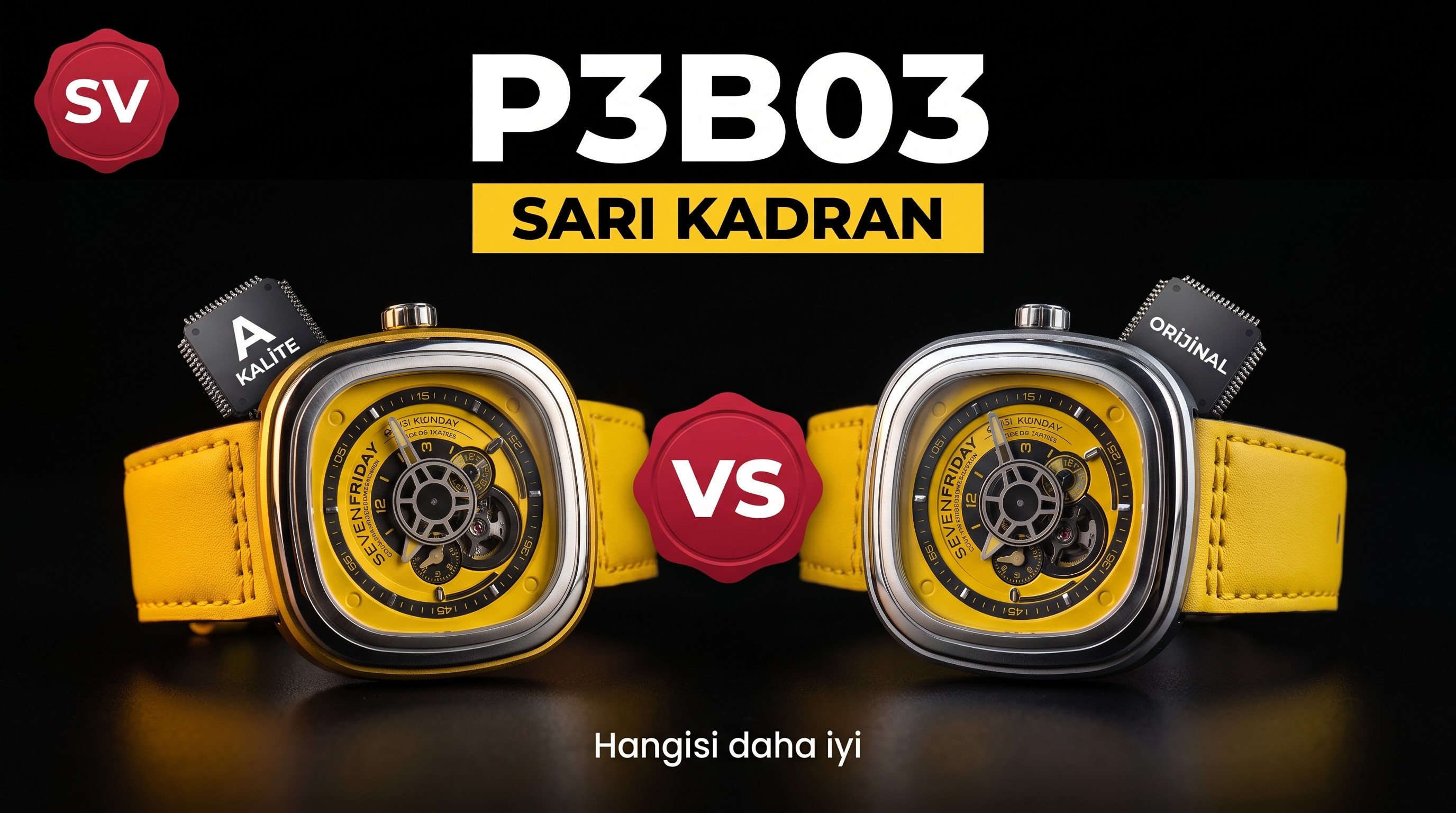 SV Factory Sevenfriday P3B/03 Sarı Kadran Replika Saat Gerçek-Replika Karşılaştırması İnceleme