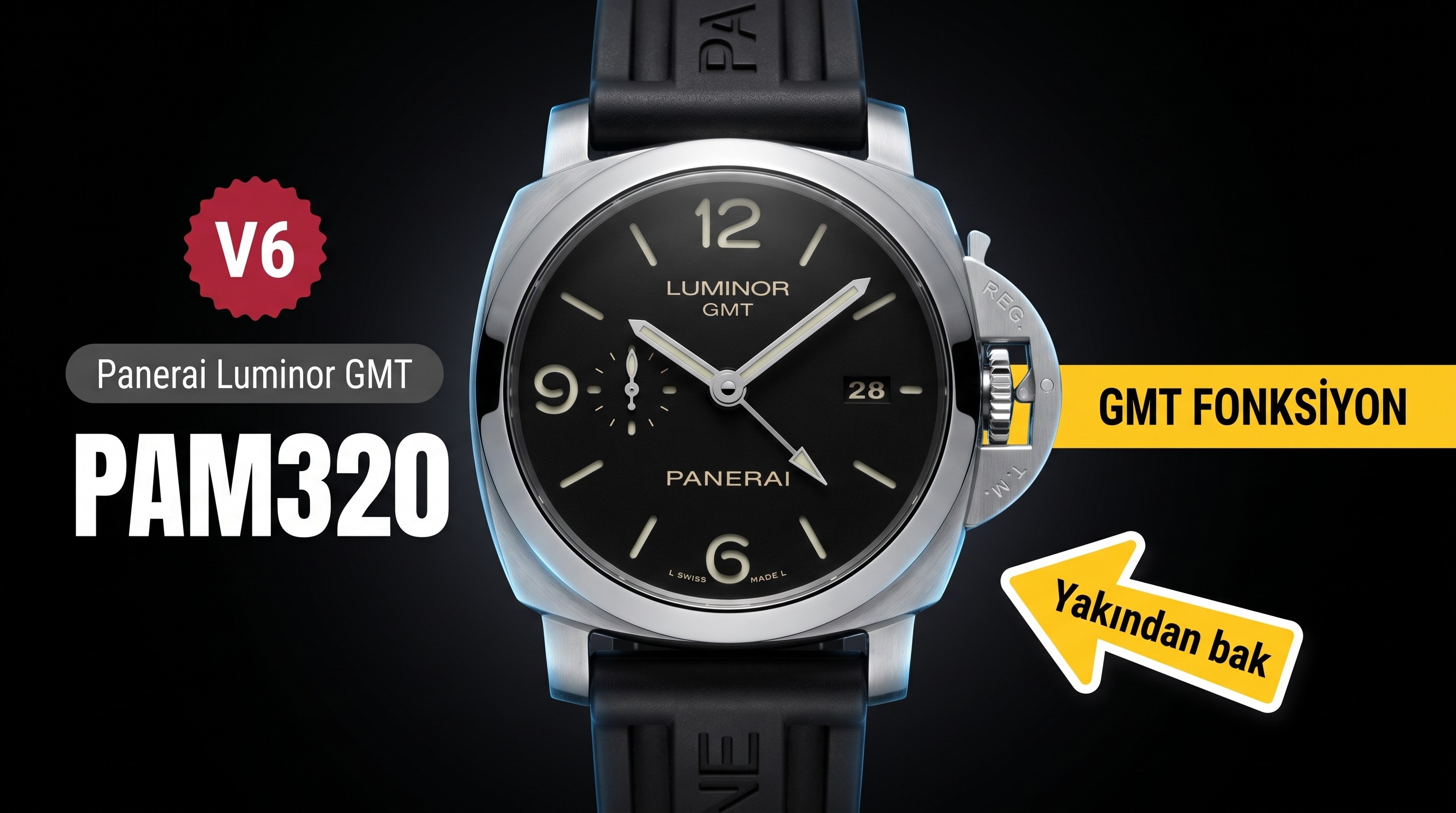 V6 Factory P.9001'li Yeni Replika Panerai Luminor GMT PAM 320