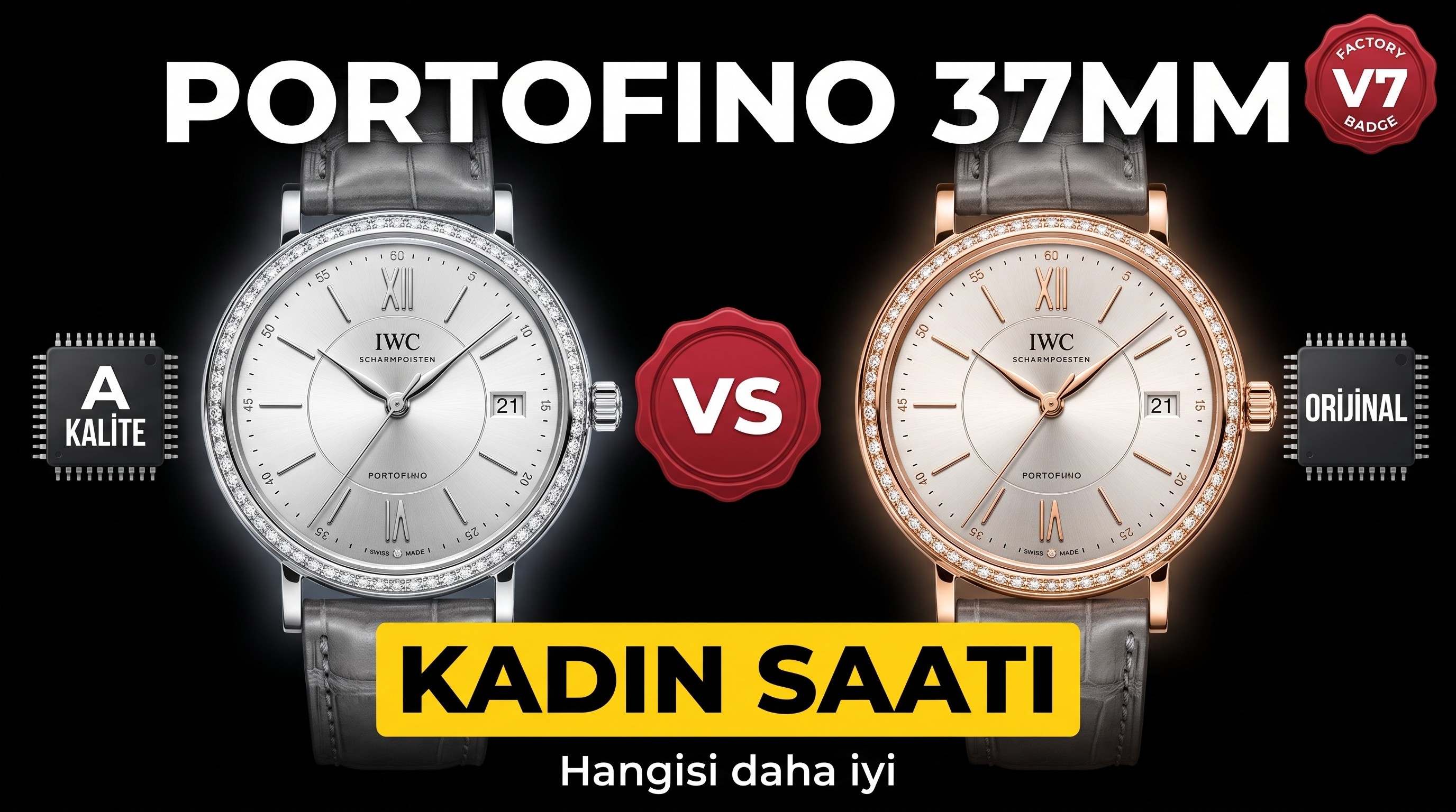 V7 Factory IWC Portofino 37 mm kadın kol saati orijinal karşılaştırma incelemesi