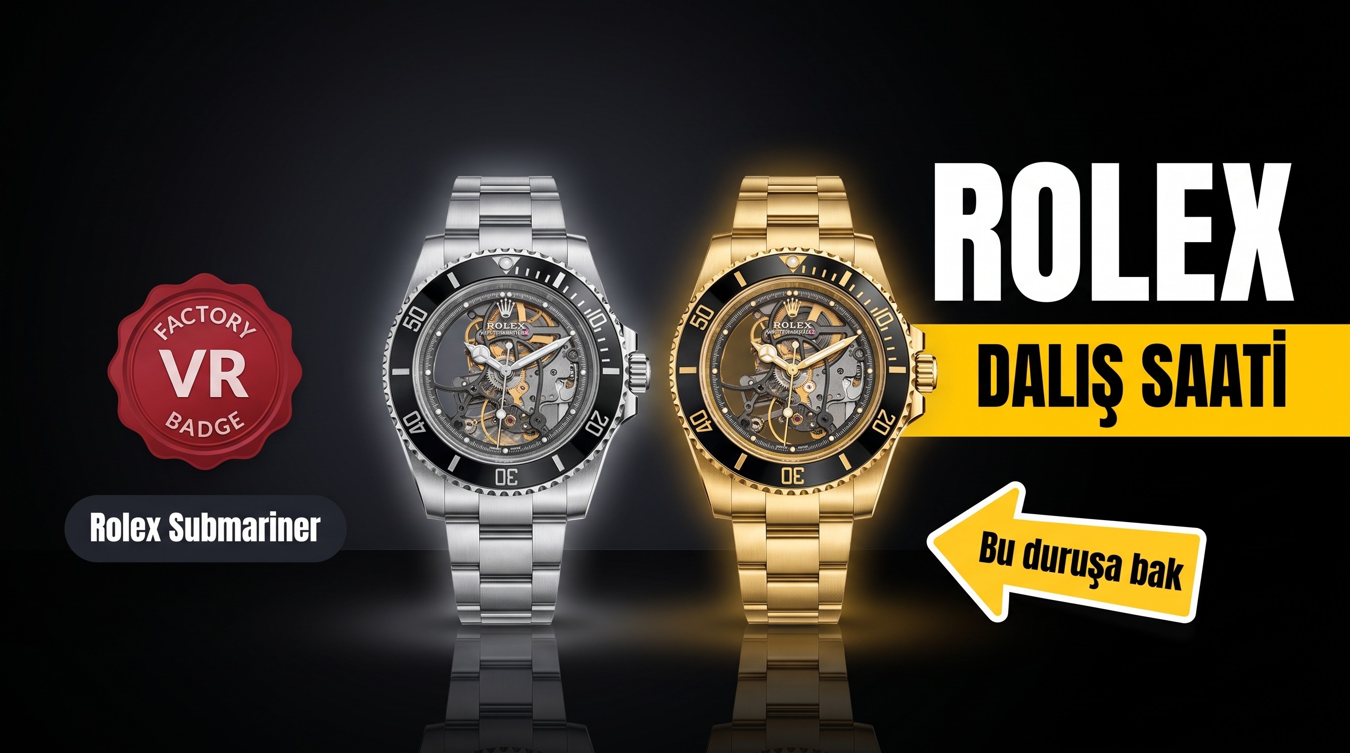 VR modifiye Rolex Sub tam iskeletli Submariner kol saati
