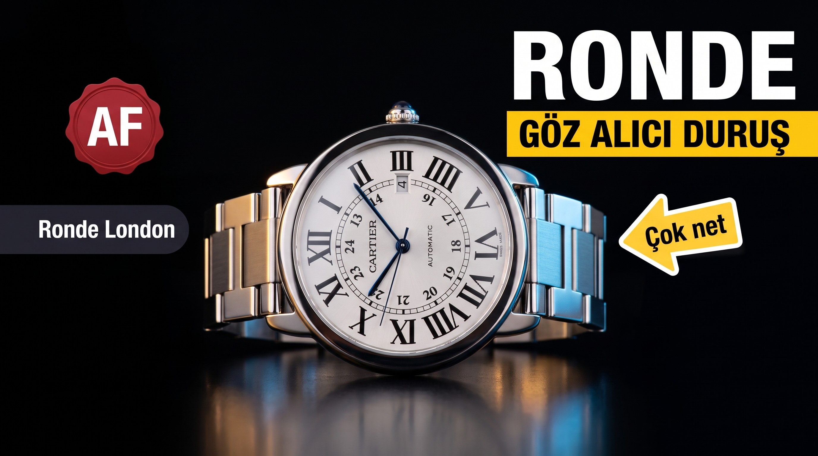 AF Factory Cartier London RONDE erkek 42 mm serisi, beyaz kadran çelik bilezik