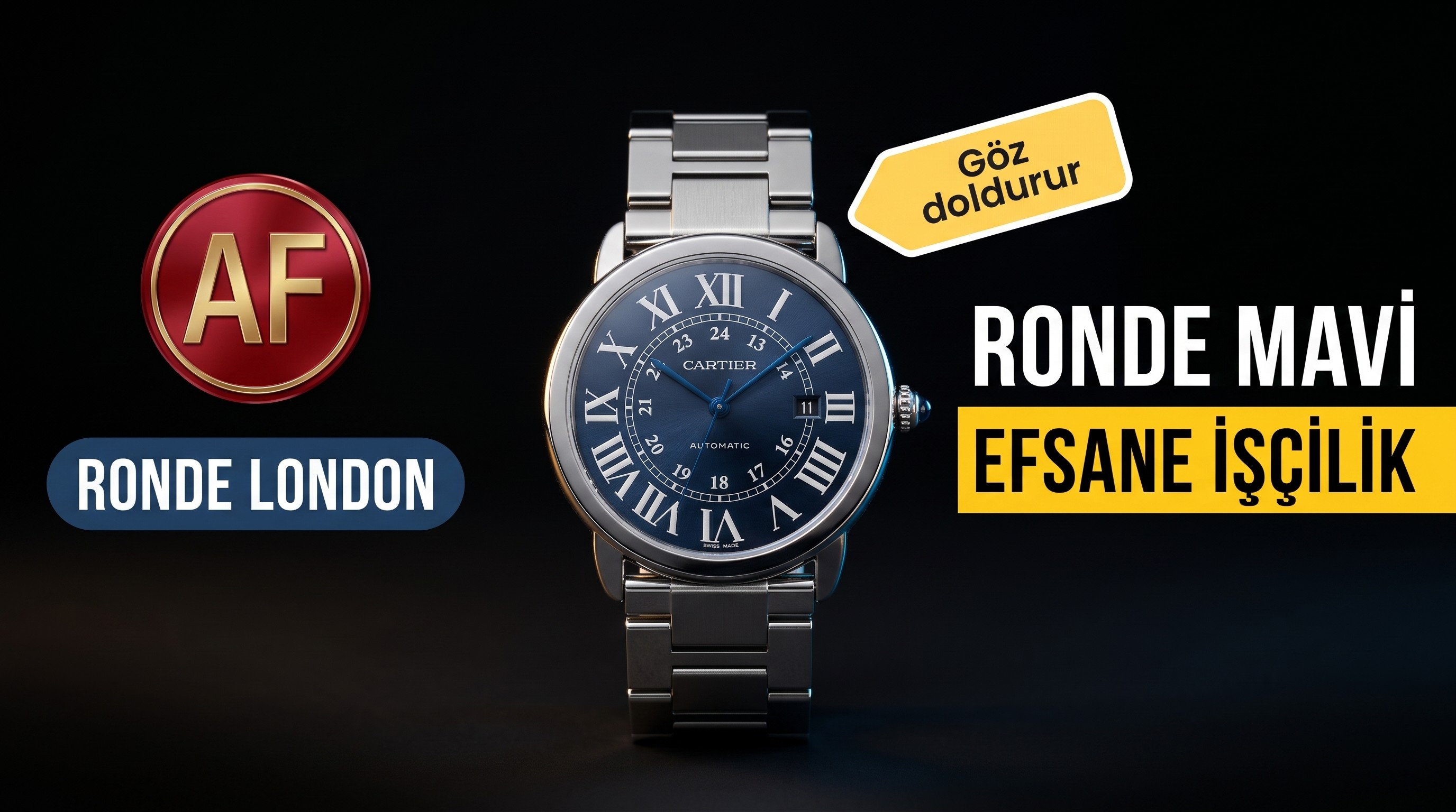 AF Factory Cartier Londra RONDE erkek 42 mm serisi mavi kadranlı çelik bilezik