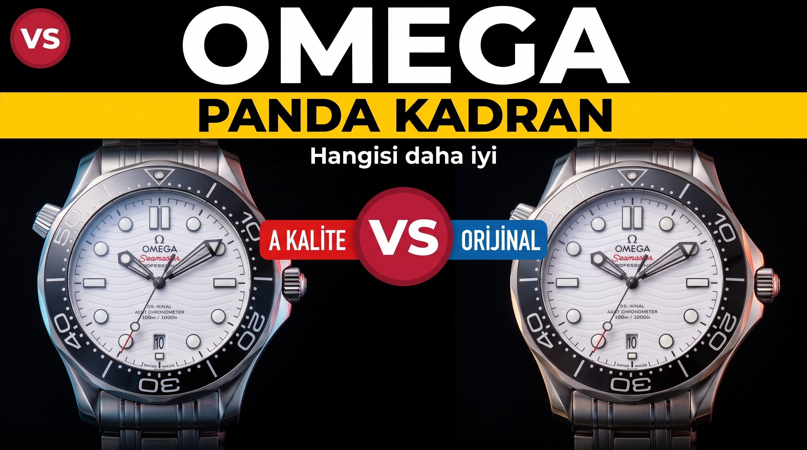 VS Factory Omega Replika Saat Piyasa Versiyonuyla Karşılaştırma - Seamaster 300 Panda Kadran Modeli