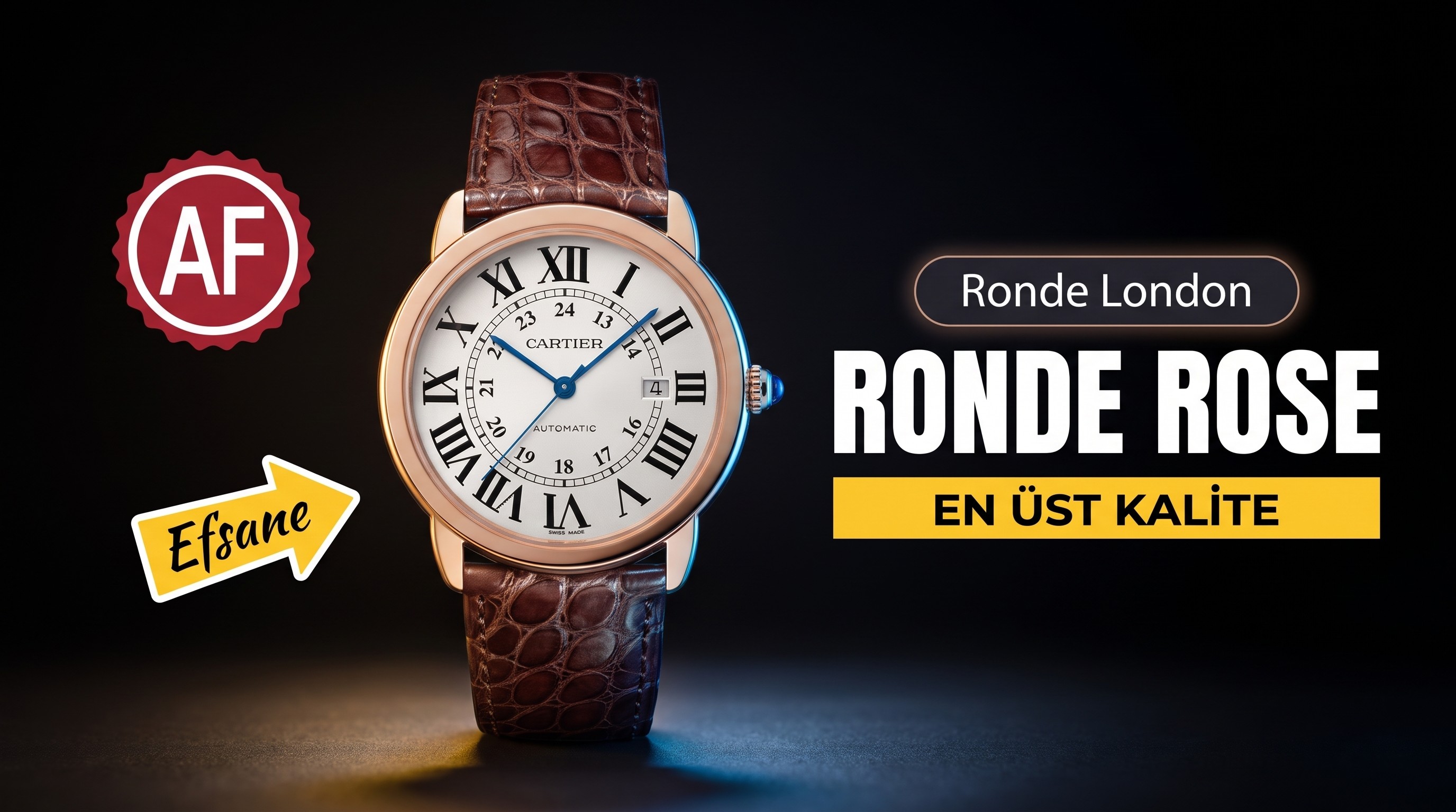 AF Factory Cartier Ronde de Cartier London Erkek 42 mm Serisi Rose Altın Kasa Kahverengi Timsah Derisi