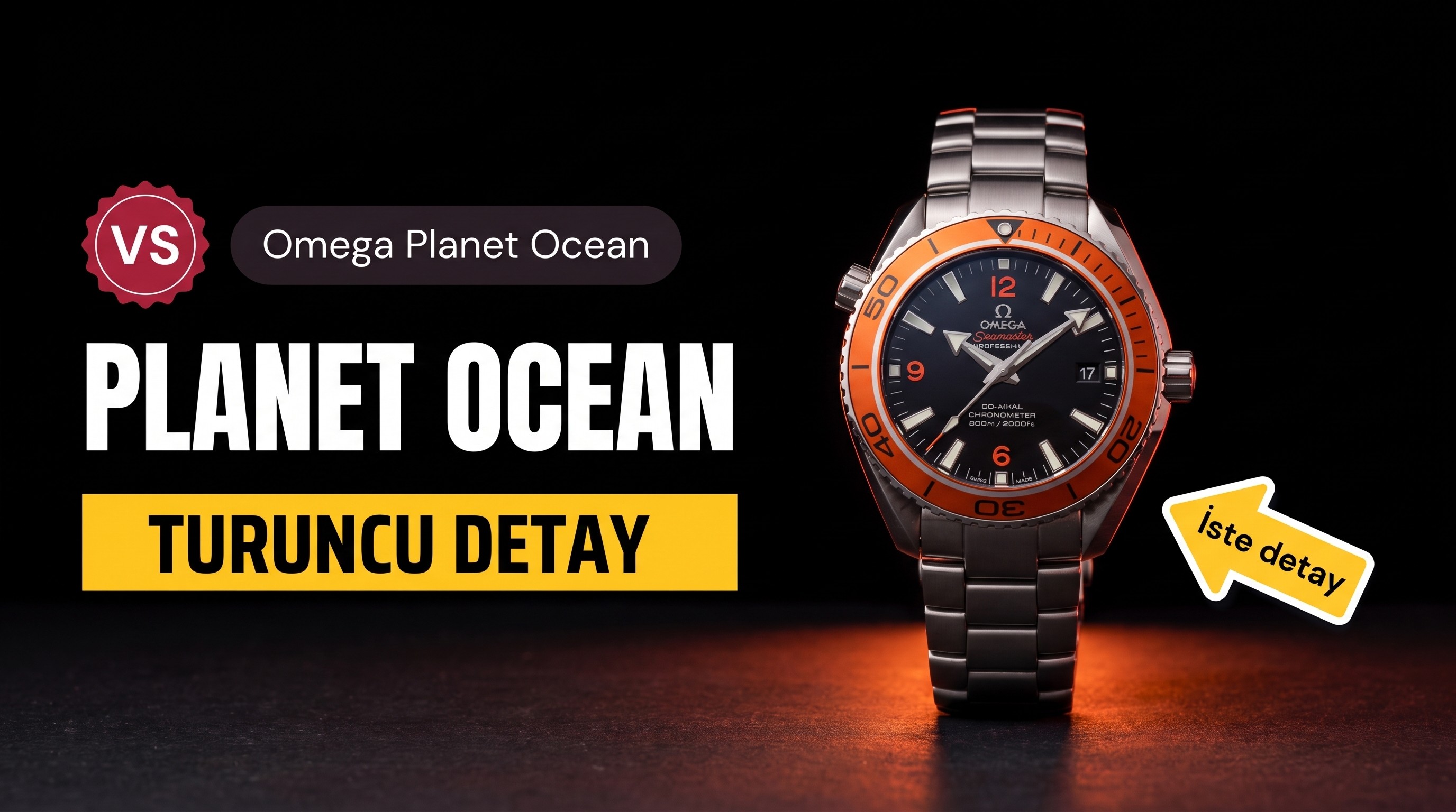 VS Factory Replika Omega Planet Ocean 600m Turuncu, Super Clone 8500 Mekanizmalı, Ücretsiz Turuncu Kauçuk Kayış Hediyeli