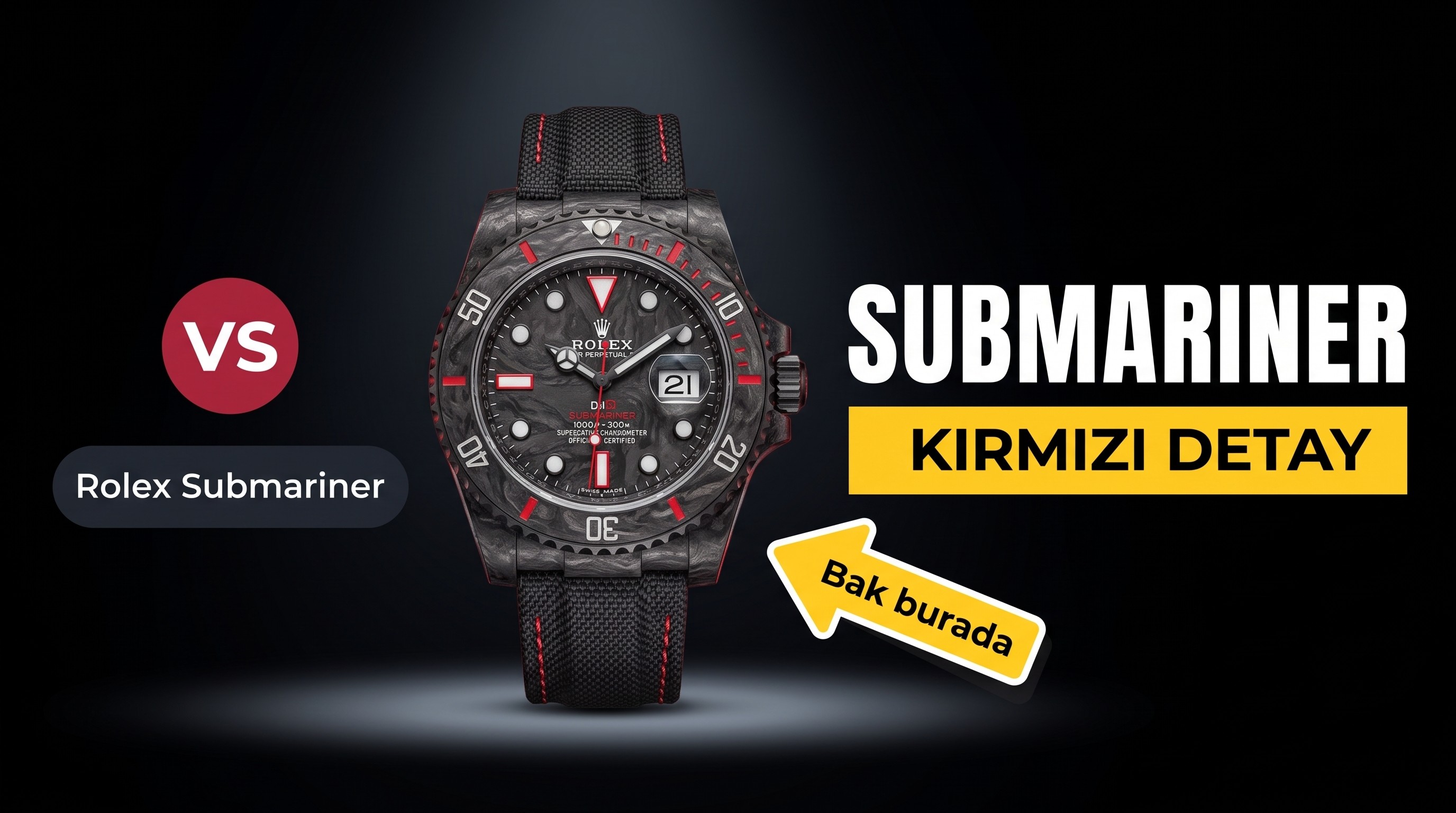 VS Factory Rolex DIW Karbon Fiber Kırmızı Model Replika Kol Saati - VS Saat
