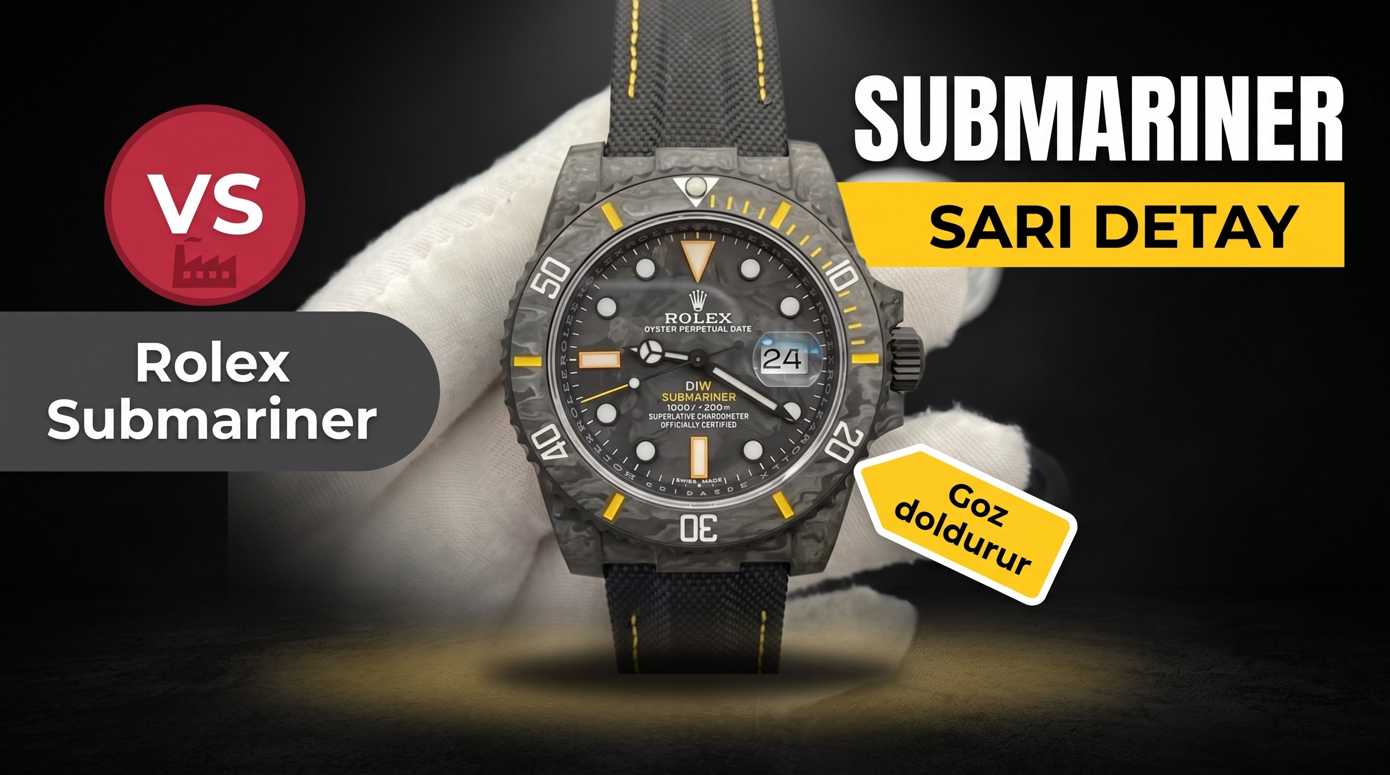 VS Factory Rolex DIW Karbon Fiber Sarı Model Replika Kol Saati - VS Saat