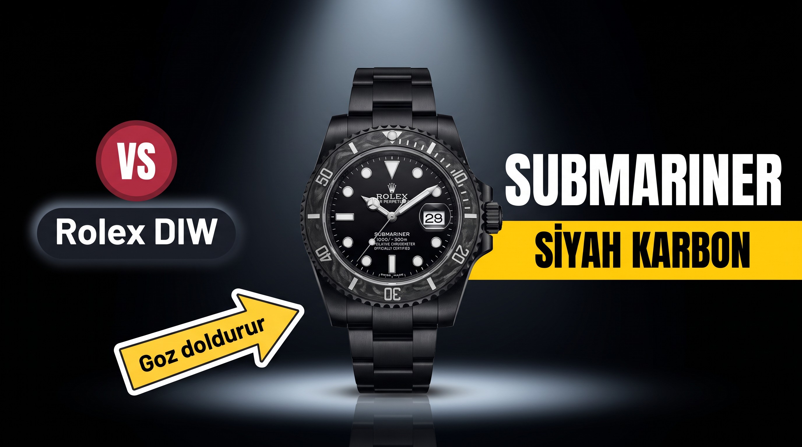 VS Factory Rolex DIW Tümü Siyah 3135 Replika Saat - VS Saat