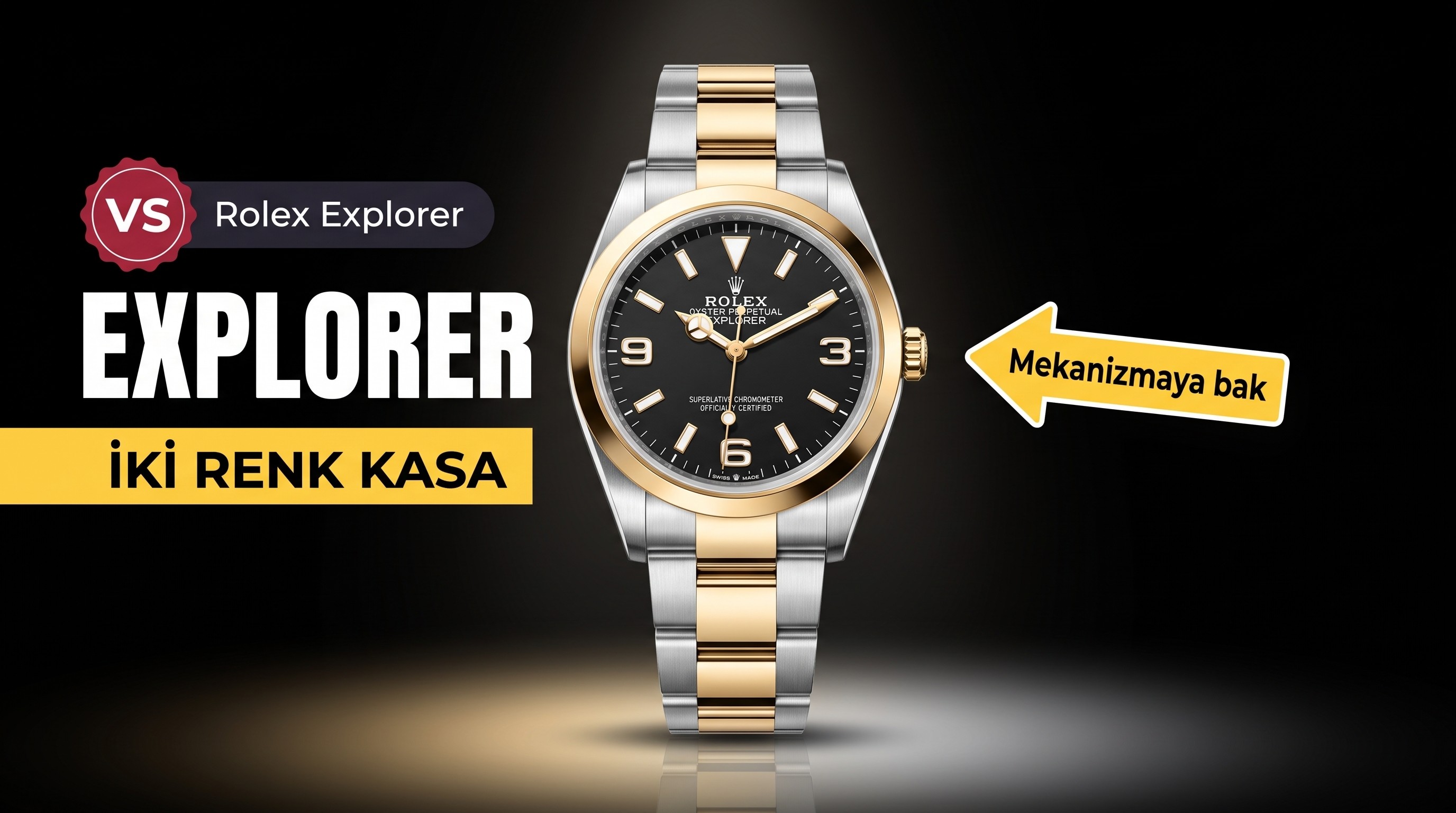 VS Factory Rolex Explorer 36 mm çelik-altın siyah kadran replika saat - VS Saat