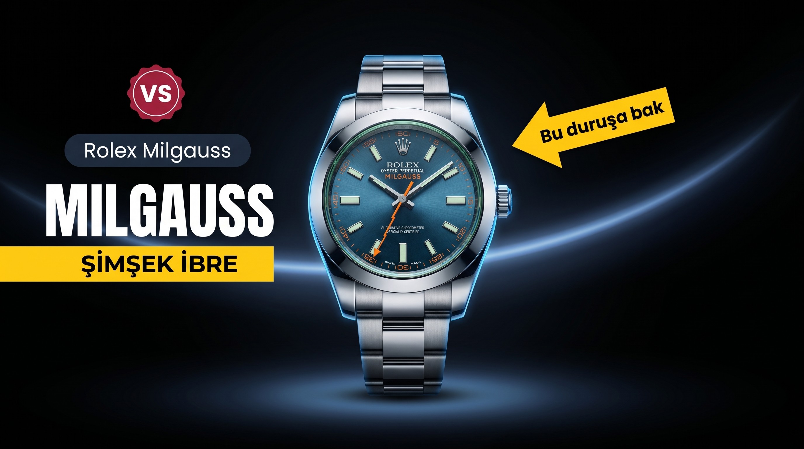 VS Factory Rolex Milgauss Serisi Şimşek Yeşili Camlı Mavi Kadranlı Replika Saat - VS Watch