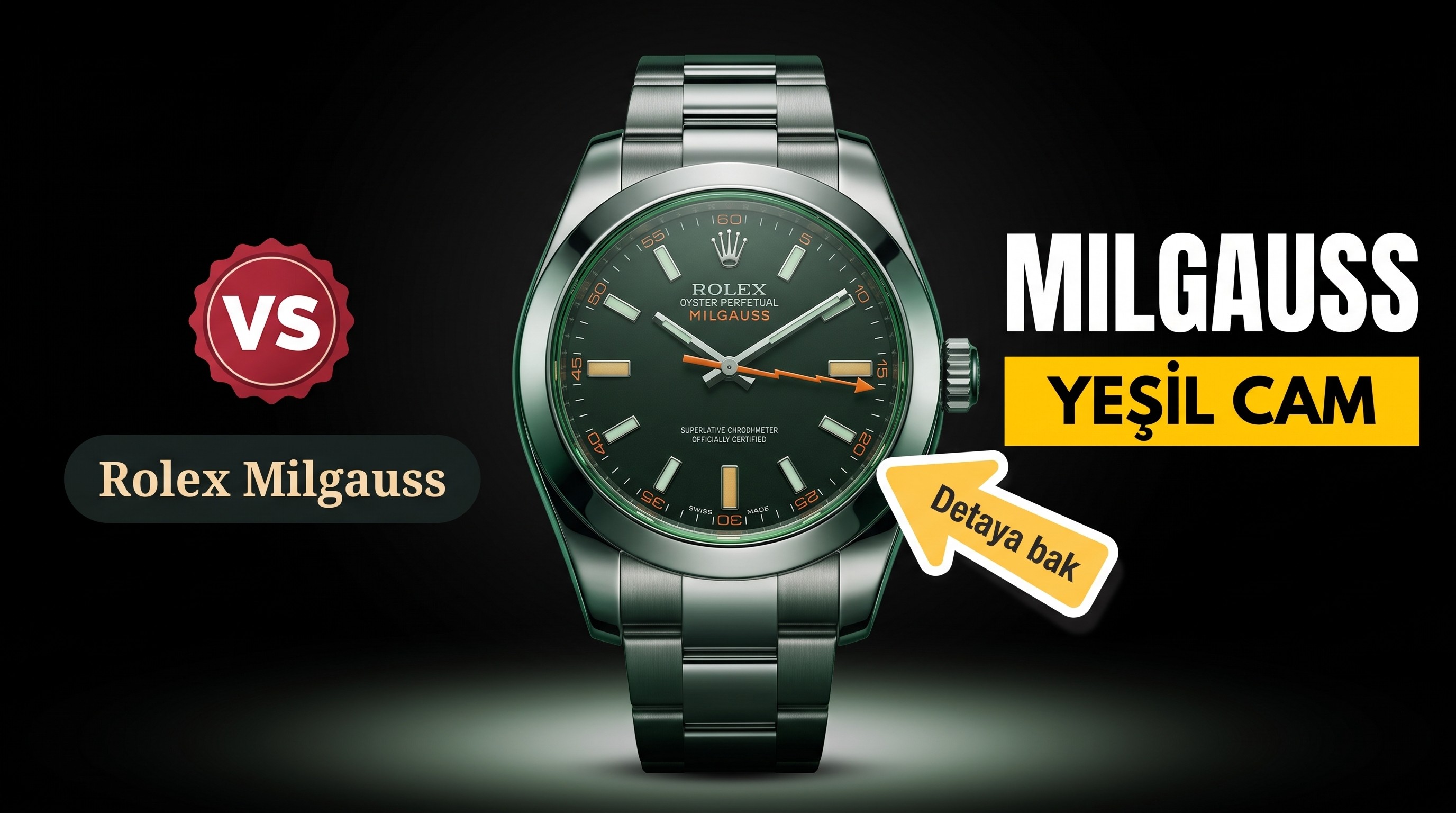 VS Factory Rolex Milgauss serisi yeşil şimşek camlı replika saat - VS
