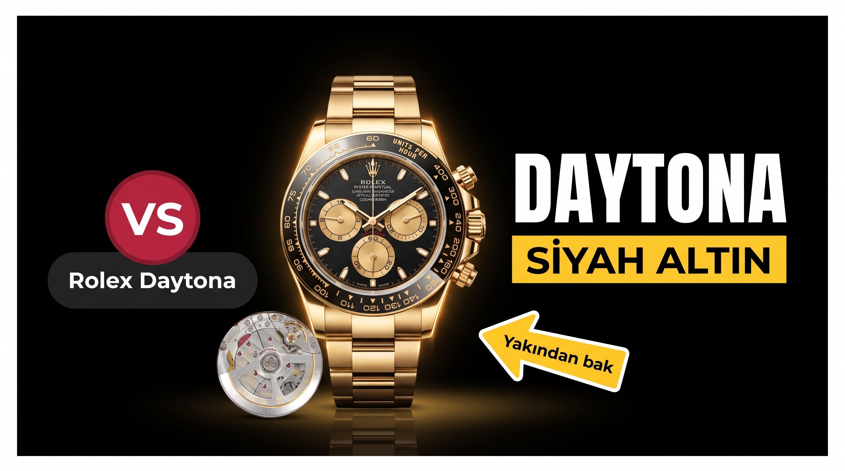 VS Factory Rolex Siyah-Altın Daytona 4131 Replika Saat