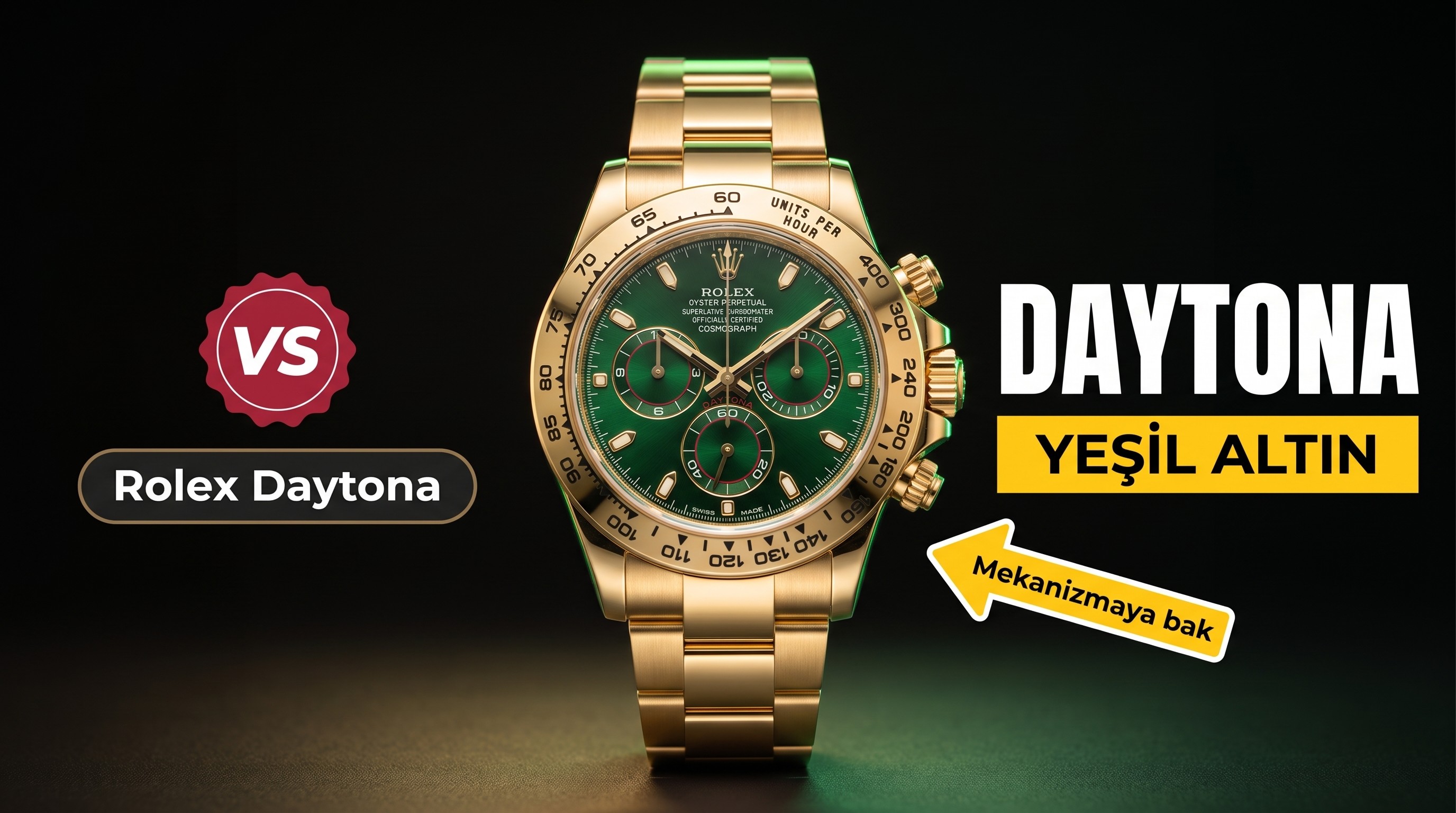 VS Factory Rolex Yeşil-Altın 4130 Replika Kol Saati - VS Daytona Saati