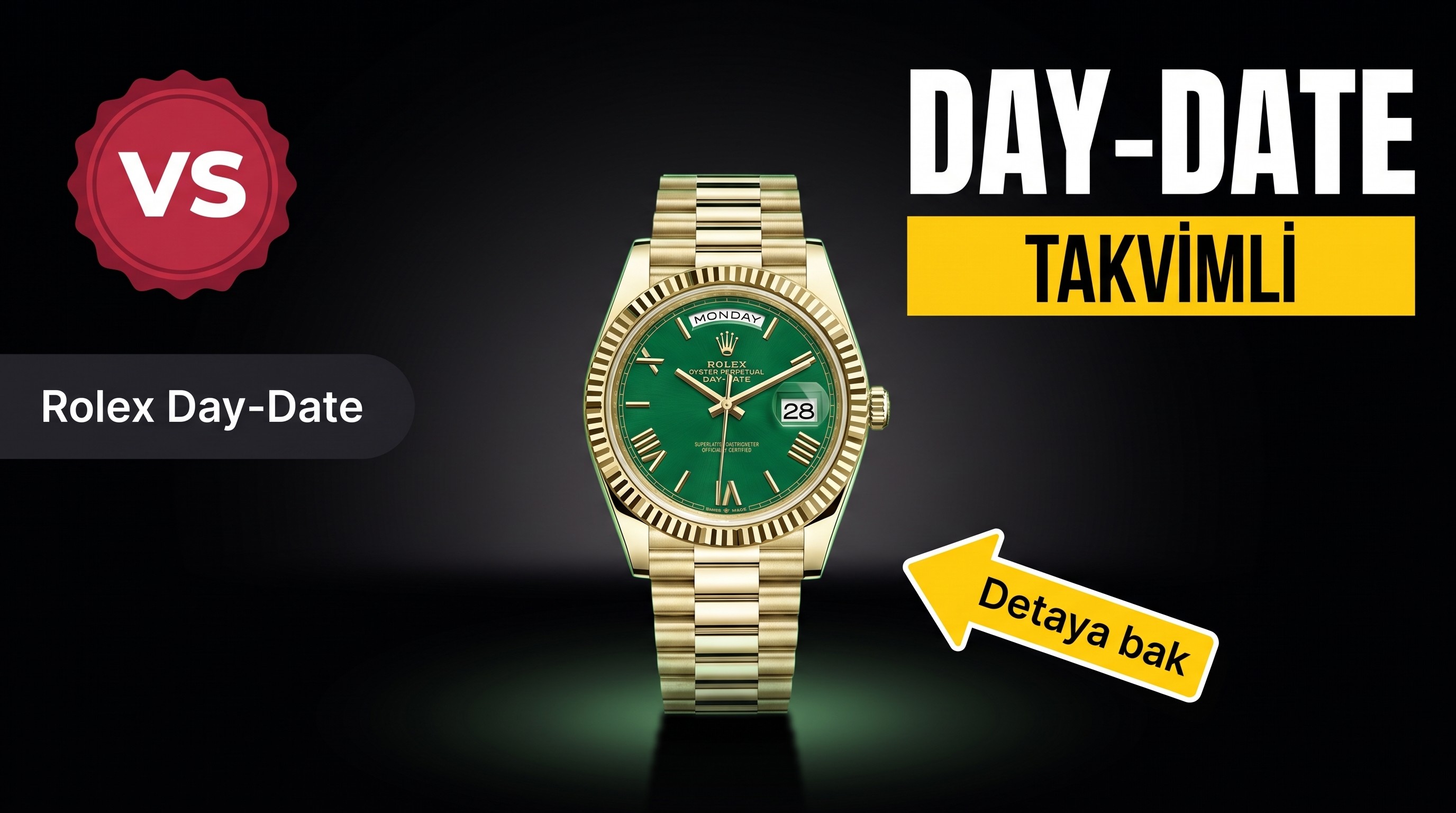 VS Rolex Day-Date | Üst düzey replikanın referans eseri. Dandong 3255 mekanizması (3235 orijinal soyundan) ile 72 saat uzun ömürlü güç rezervi