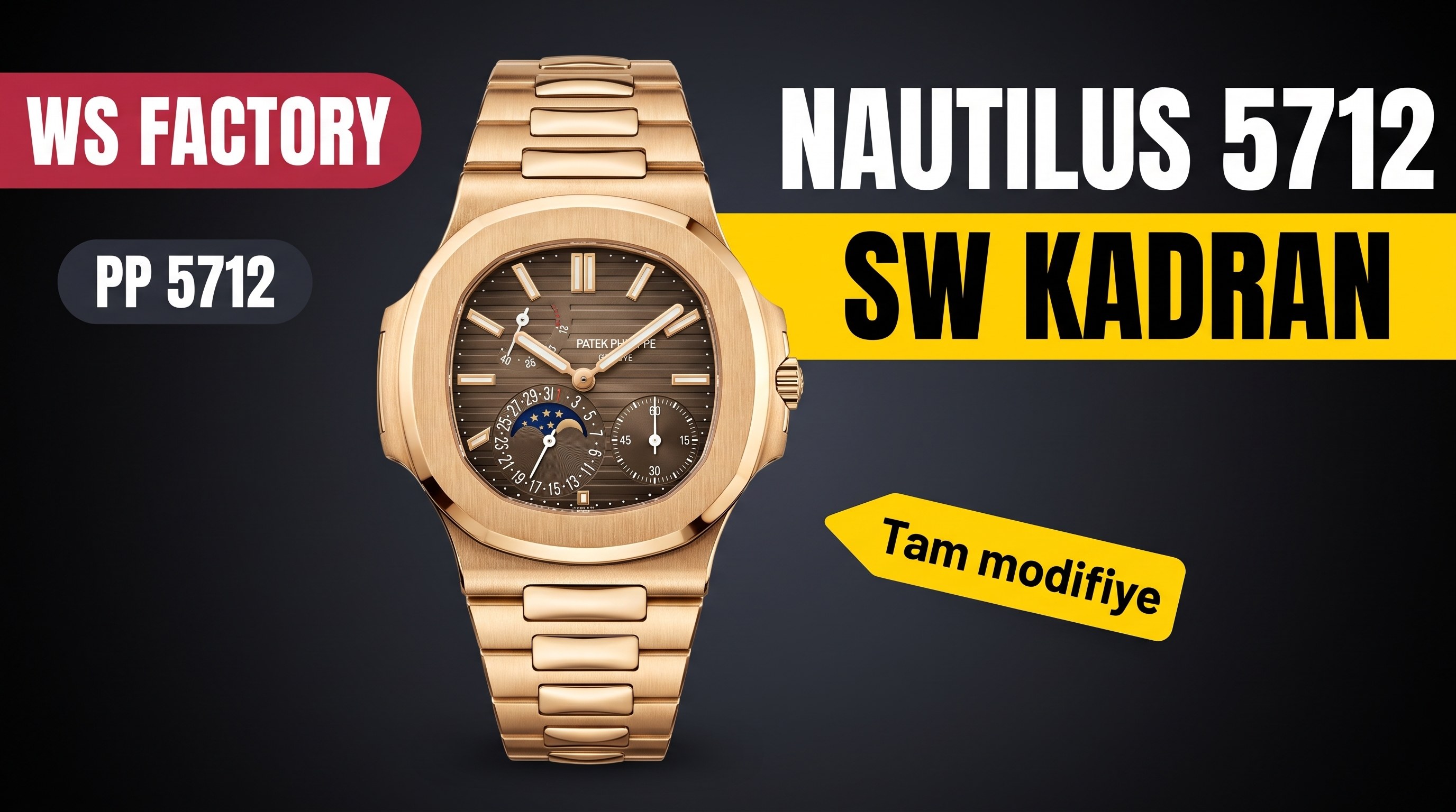 Ws Factory Vollständig modifiziertes Patek Philippe Nautilus 5712 Sw-Zifferblatt, volle Mittelachse, matte Oberfläche