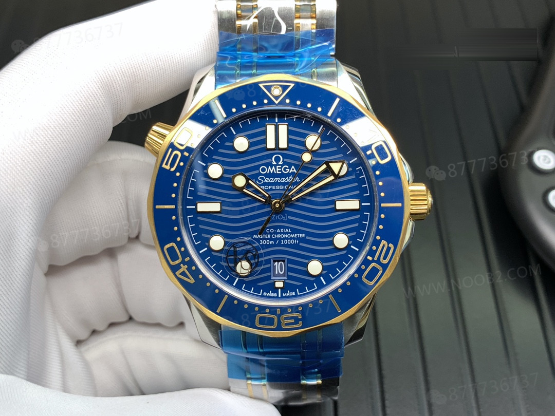 020VS Factory Omega Seamaster 300 Two-Tone Altın Mavi Kadran Gerçek Çekim — 3. fotoğraf